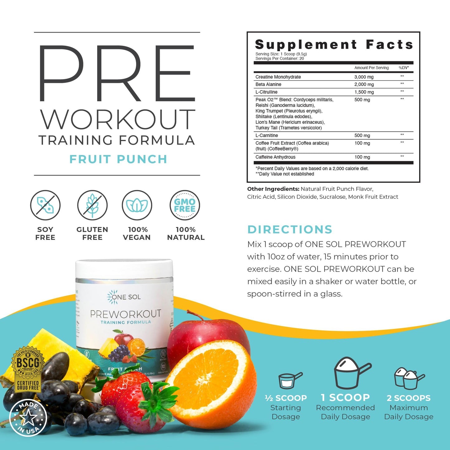 One Sol Pre-Workout for Women, Enhanced Pump & Focus, No Jitters Or Crash, Natural One Sol