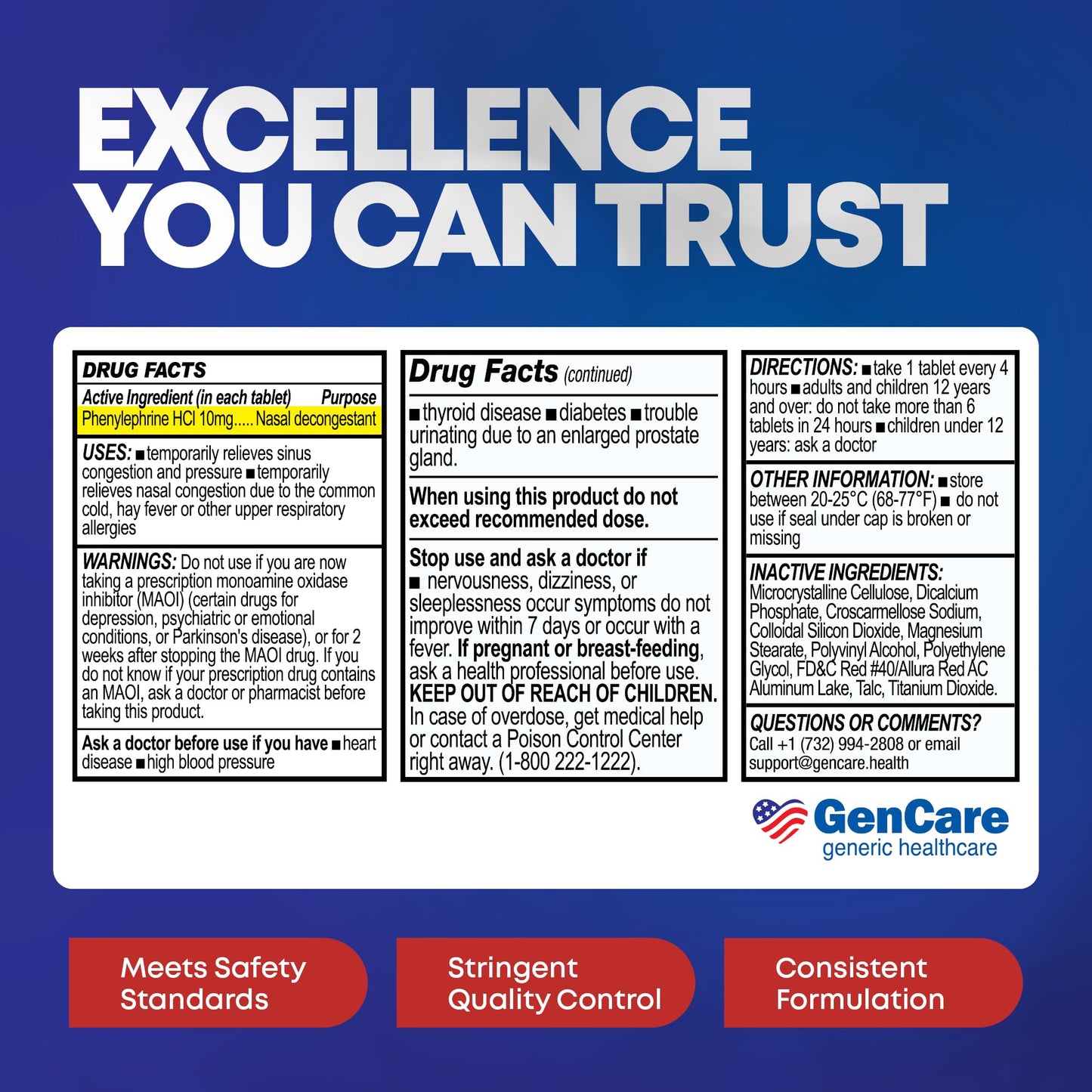 GenCare Nasal Decongestant PE – Phenylephrine HCl 10mg Tablets (Bulk 300 Count) Non-Drowsy Sinus Pressure Relief & Nasal Congestion Relief, Stuffy Nose Decongestants for Adults – Compare to Sudafed PE GenCare