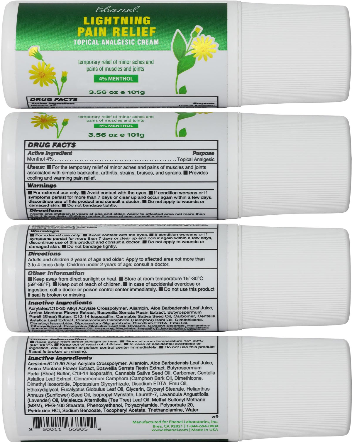 Ebanel Pain Relief Roll On for Arthritis, Foot, Back, Joint, Neck, Strains & Sprains with Menthol, Camphor, Arnica, Emu Oil, MSM, Boswellia, Targeted Muscle Pain Relief Roll On Ebanel