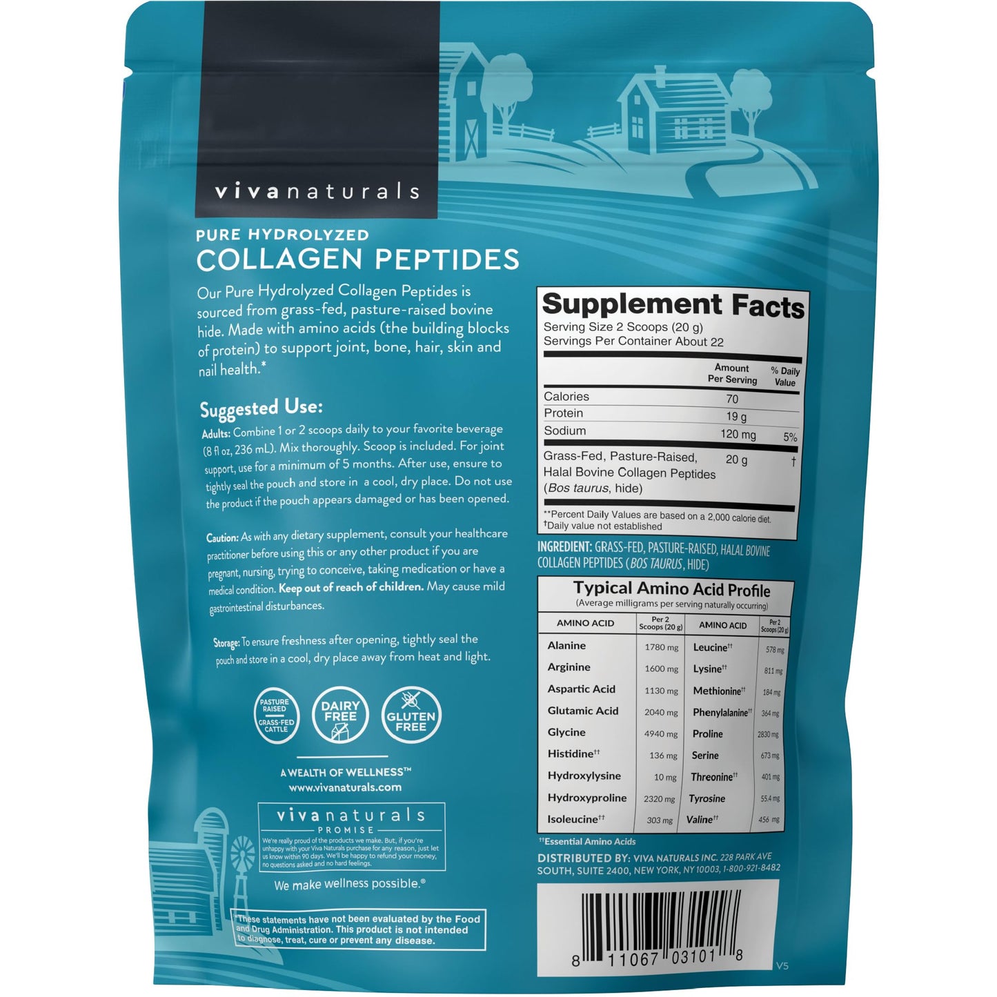 Viva Naturals Collagen Peptides Powder - Grass-Fed Hydrolyzed Bovine, Type I & III - 19 g Protein, Unflavored, Easy Dissolving - Joint, Skin, Hair & Nail Support - Paleo, Keto, Non-GMO - 1lb Viva Naturals