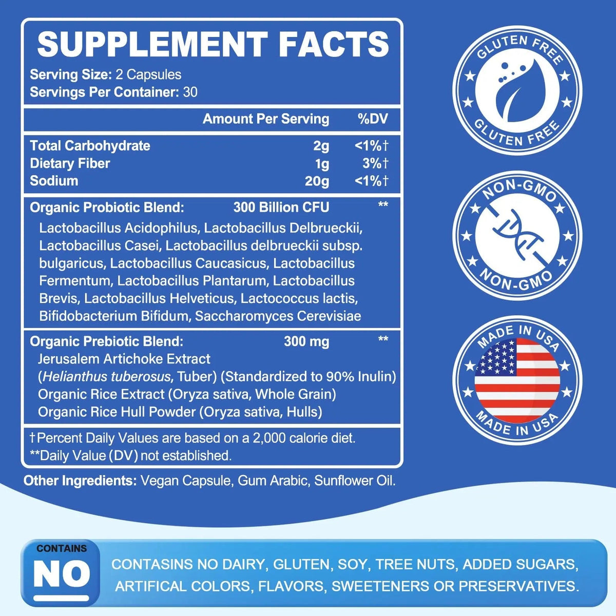 Probiotic 300 Billion CFU - 12 Strains with Organic Prebiotics for Digestive & Gut, Immune, Bloating Health - Probiotics for Women and Men - Daily Dairy Free, Shelf Stable - 60 Counts Linkvibe