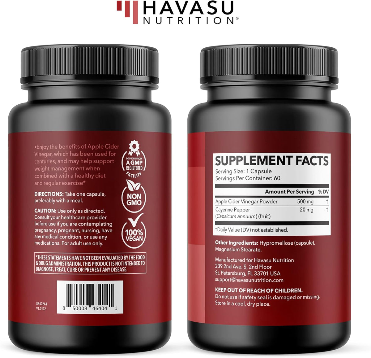 Apple Cider Vinegar Capsules with Cayenne Pepper, 60 Count, 2-Month Supply | 500mg ACV Per Serving for Appetite, Cravings, and Bloating Relief, Vegan, Non-GMO, Easy-to-Take Capsules, 60-Day Supply Gsupps Australia