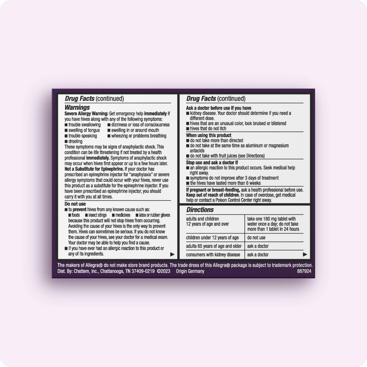Allegra Hives Antihistamine 24-Hour Tablets, Non-Drowsy Hive Reduction and Hive Itch Relief, 180 mg Fexofenadine HCI, 30-Count Allegra