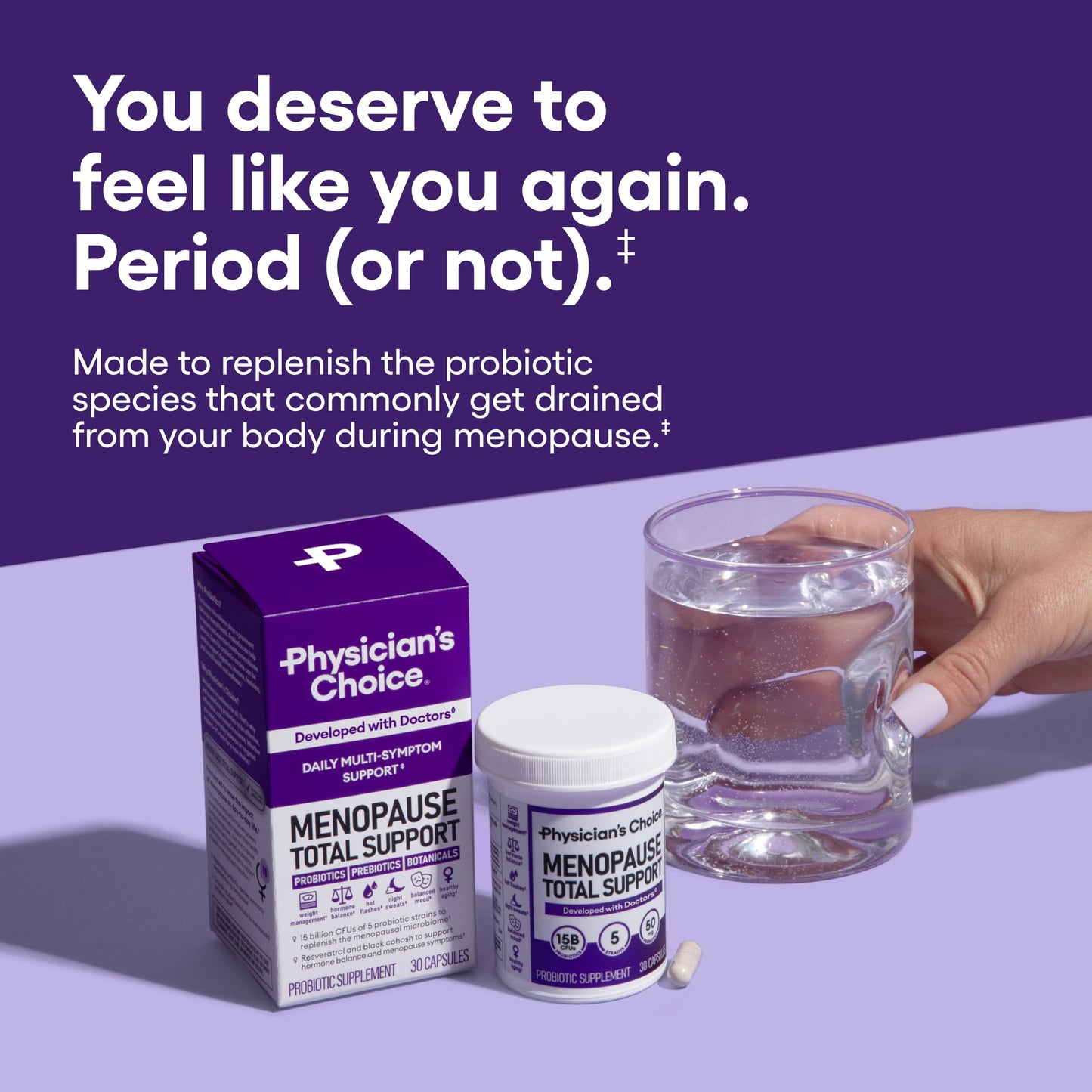Physician's CHOICE Menopause Probiotic Supplement for Women - Supports Hormone Balance, Hot Flashes, Night Sweats, Weight Management, Bloating & Gut Health - with Black Cohosh, Resveratrol+ - 30ct Physician's CHOICE