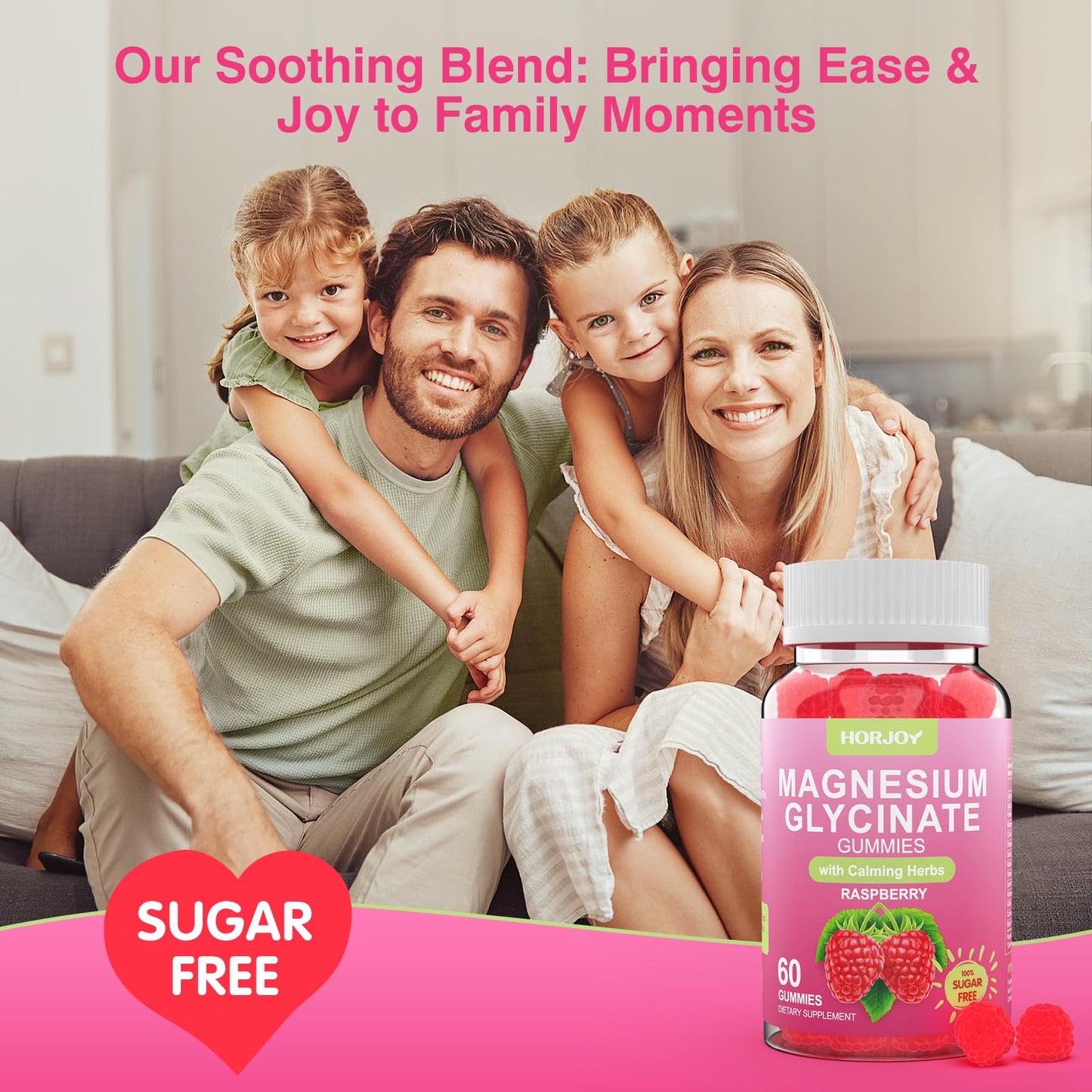 Magnesium Glycinate Gummies 600mg, Sugar Free Magnesium Gummies for Adults with Ashwagandha, Lemon Balm & GABA for Sleep Horjoy