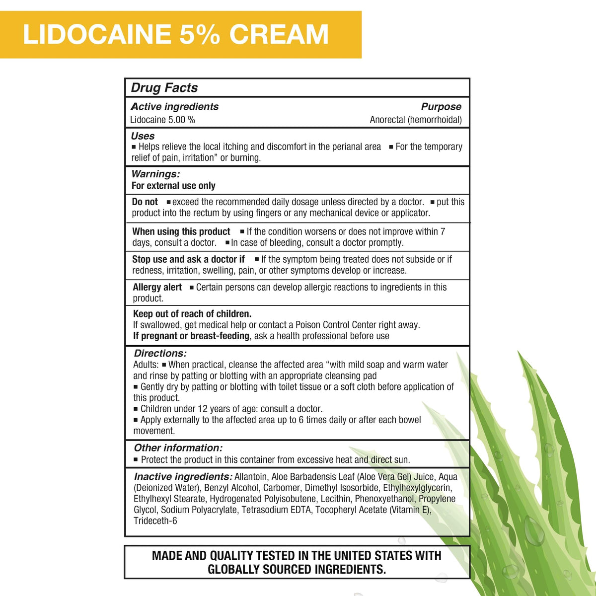 Puregen Labs Lidocaine 5% Anorectal (hemorrhoidal) Cream Maximum Strength | Enriched with Aloe-Vera | 6 Oz P Puregen Labs