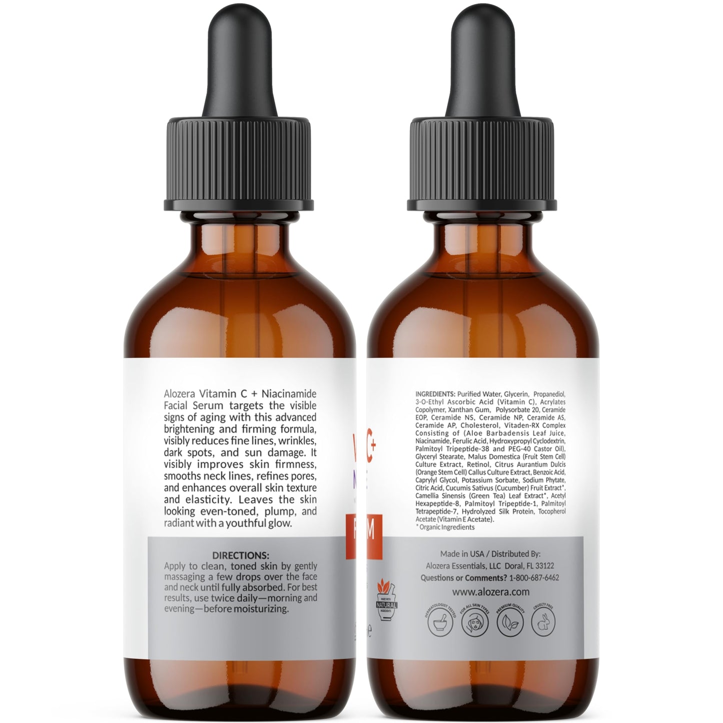 Alozera Vitamin C Facial Serum with Niacinamide & Ferulic Acid, Anti-Aging Serum for Visible Brightening, Glowing & Radiant Skin, Concentrated, Gentle & Effective, Day & Night Alozera