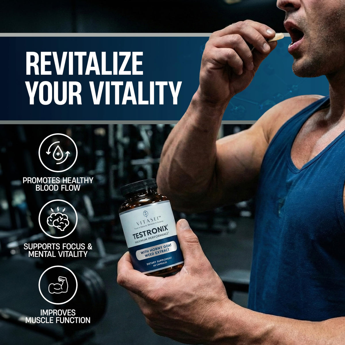 VITASEI Testronix Performance Supplement for Men - Energy and Muscle Supplements for Mens Health - 60 Capsules (Pack of 2) VITASEI