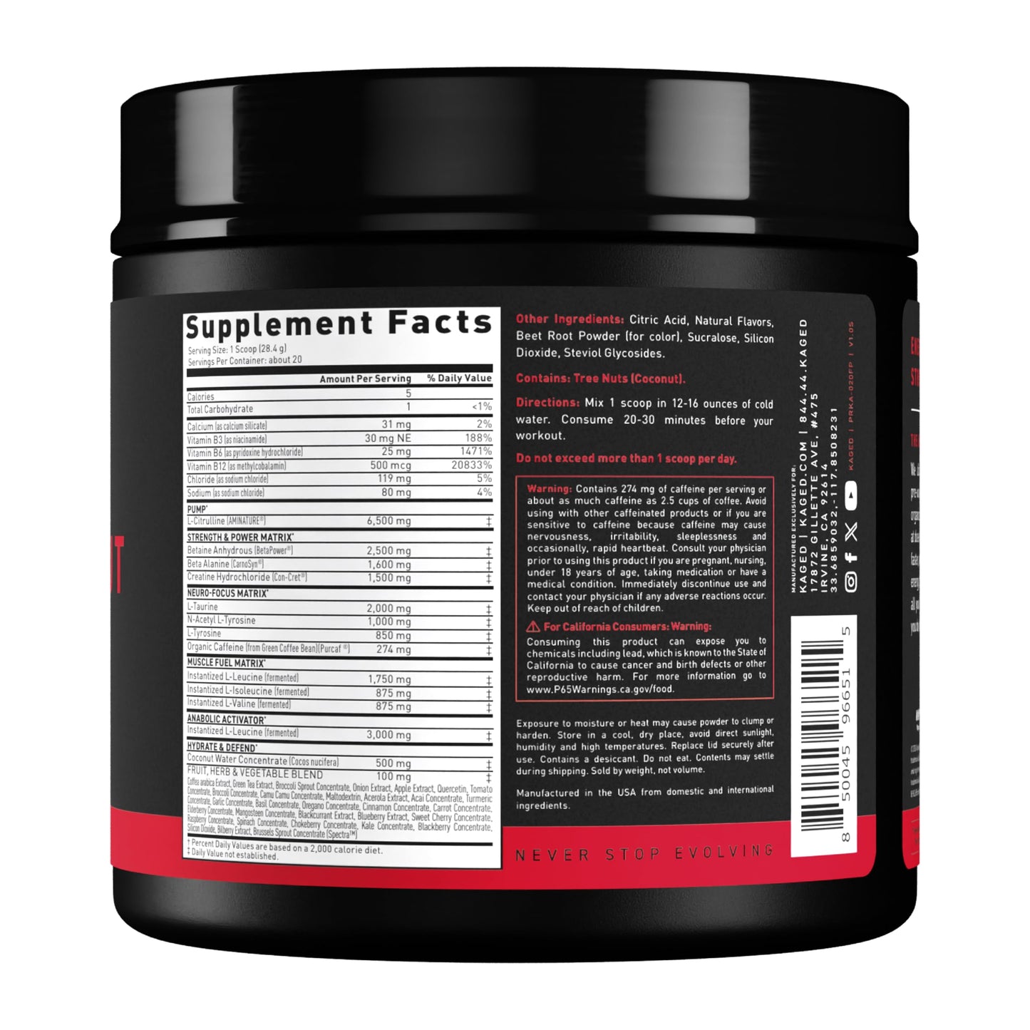 Kaged Stimulant Free Pre Workout Powder | Fruit Punch | Pre-Kaged | Formulated with Creatine, Beta Alanine | No Jitters | 20 Servings Kaged