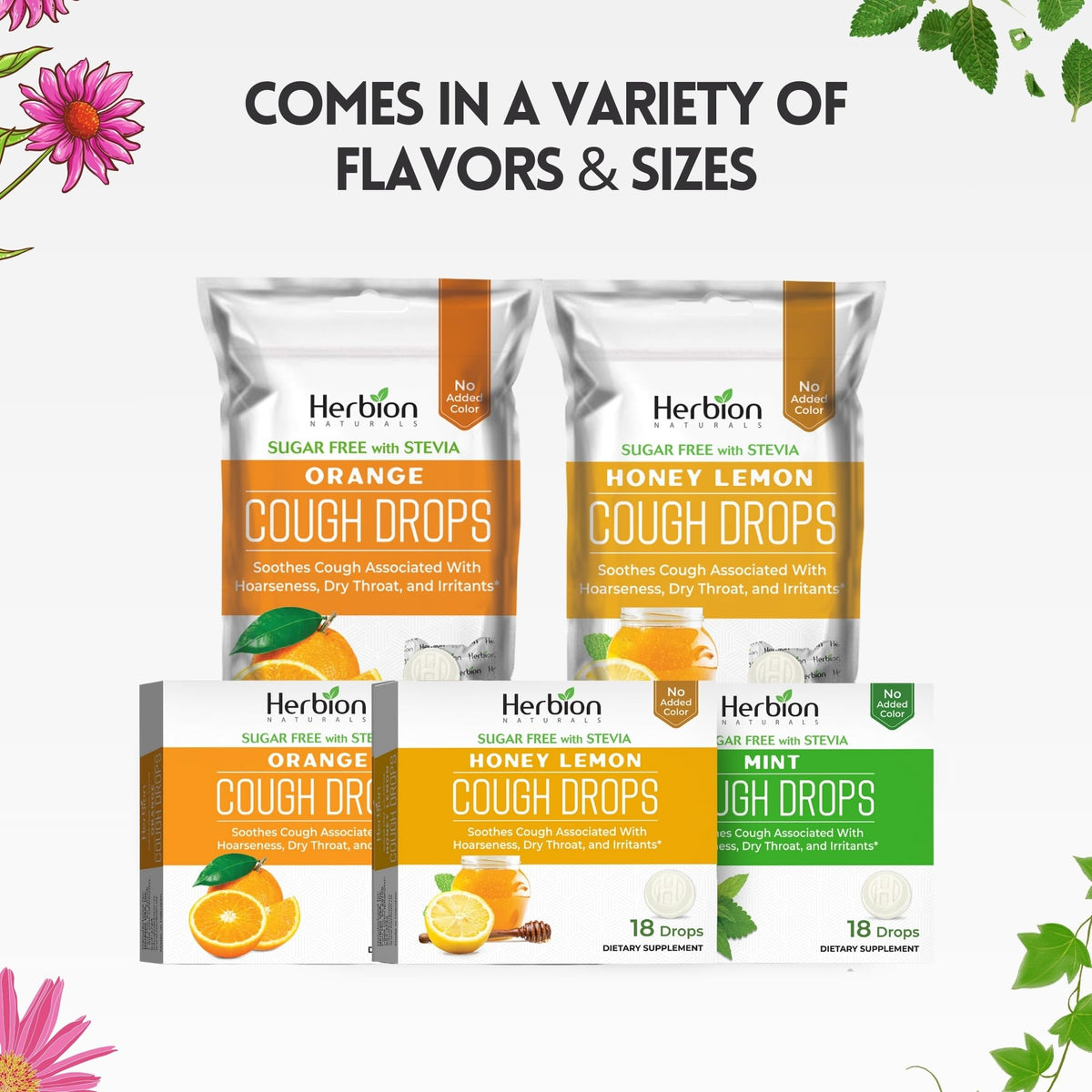 HERBION Naturals Cough Drops with Orange Flavor, Sugar-Free with Stevia, Soothes Cough, for Adults and Children Over 6 Years – Pack of 5(125 Lozenges) HERBION