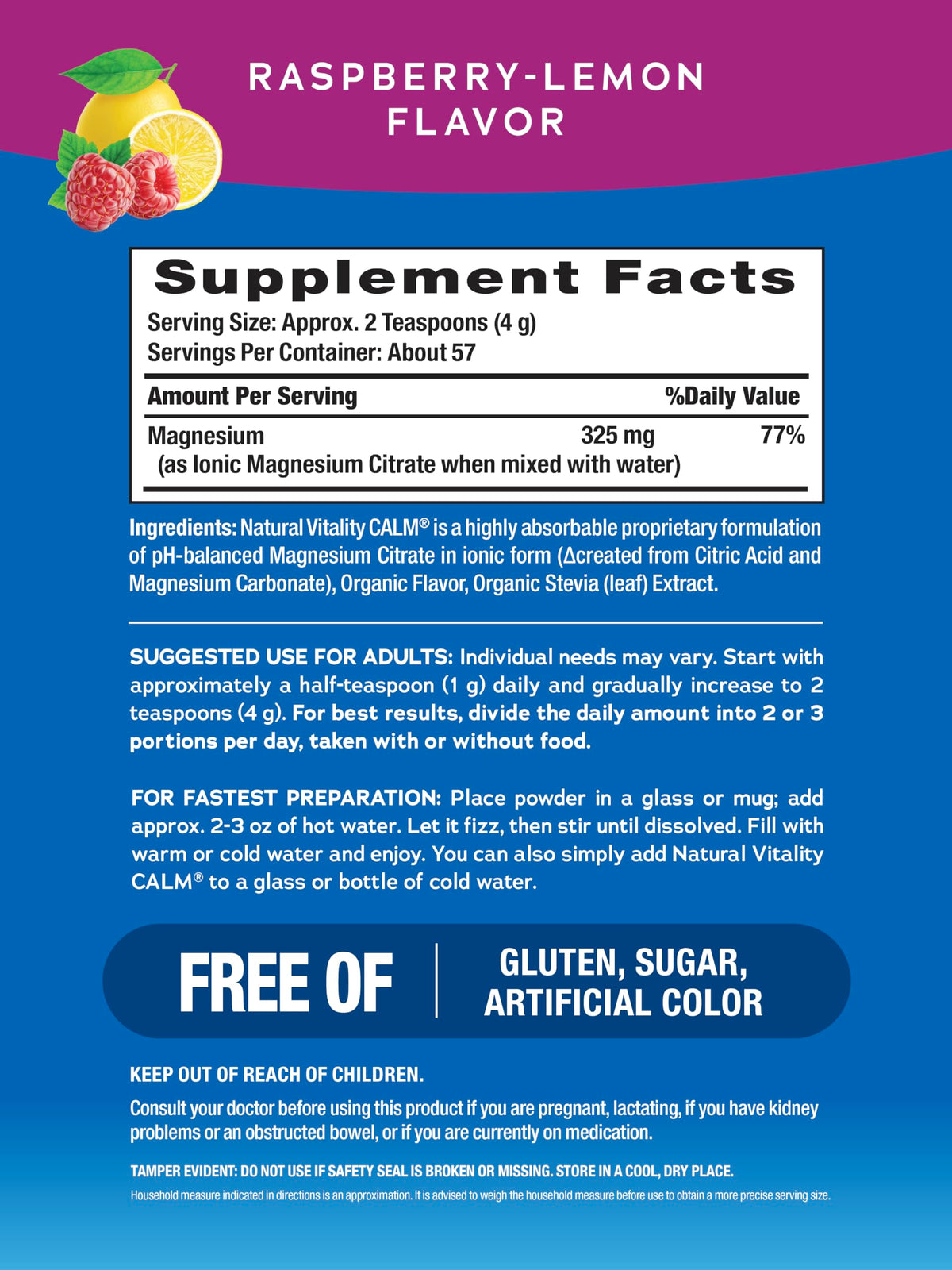 Natural Vitality Calm Powder Rasp Lemon, 8 oz Natural Vitality