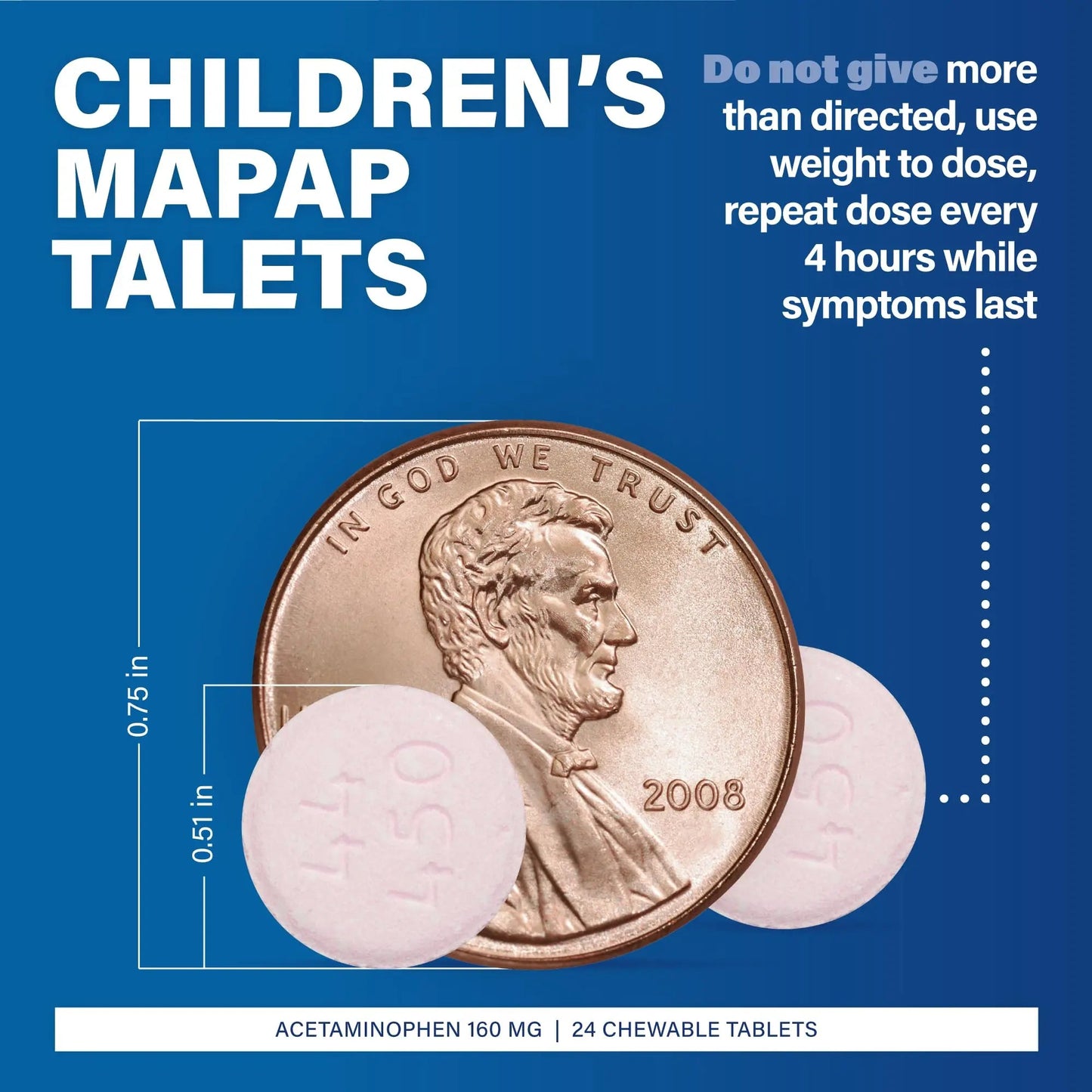 MAJOR Children’s Mapap Acetaminophen 160 mg Chewable Tablets - Pain Reliever/Fever Reducer - Aspirin Free - Ibuprofen Free - for Ages 2 to 11-24 Count (3 Pack) MAJOR