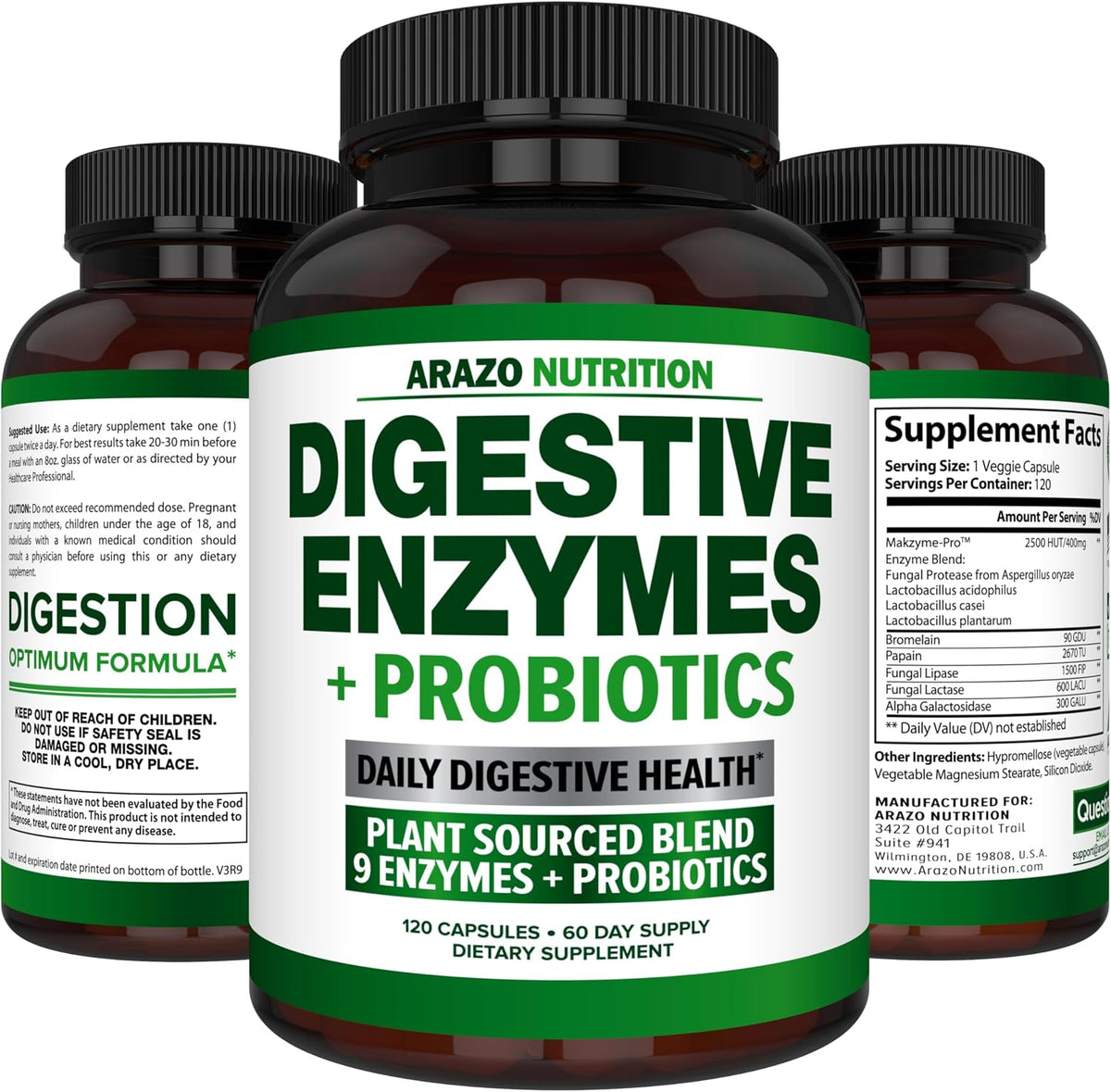 Digestive Enzymes with Probiotics - Multi Enzyme Nutritional Supplement - Acidophilus Bromelain Papaya Papain Lipase & Lactase - Improve Digestion - 120 Pills - Arazo Nutrition Gsupps Australia
