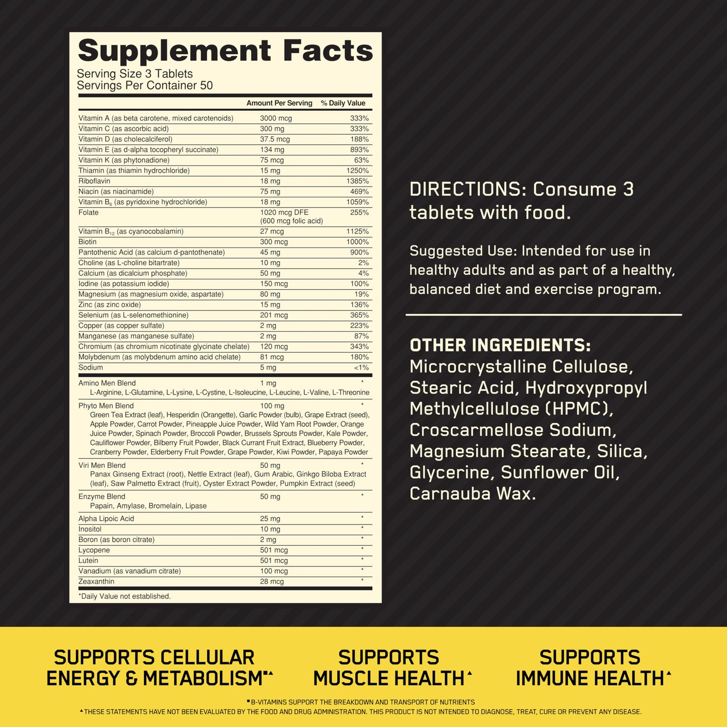 Optimum Nutrition Opti-Men, Vitamin C, Zinc and Vitamin D, E, B12 for Immune Support Mens Daily Multivitamin Supplement Optimum Nutrition