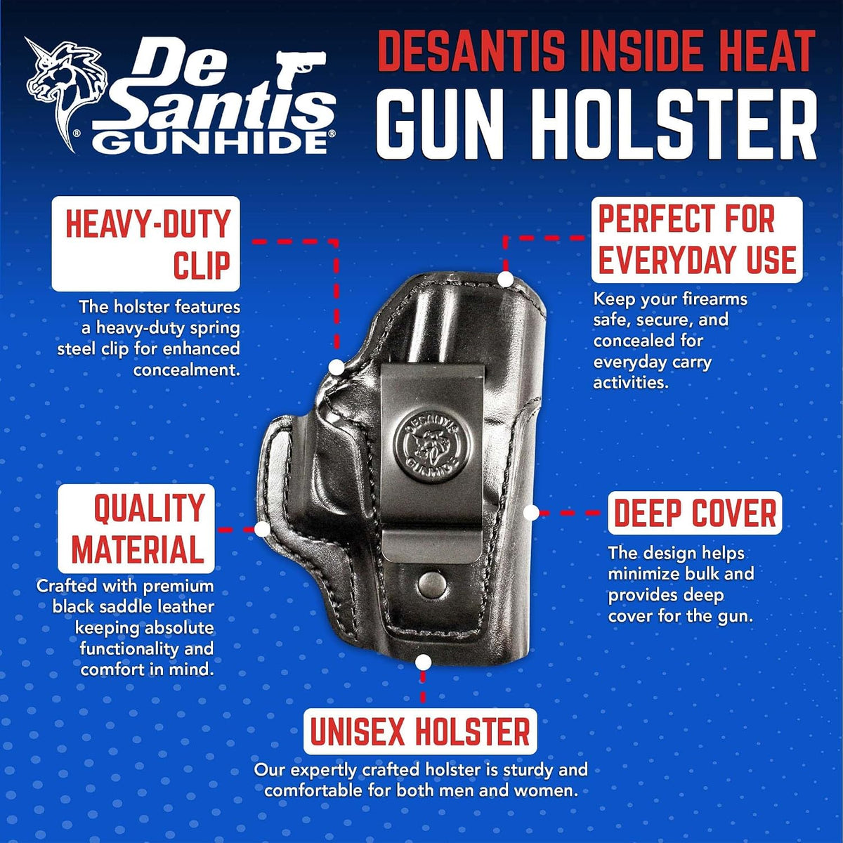 DeSantis Inside Heat IWB Holster - Concealed Carry Gun Holster, Leather Holster IWB for Pistols, Compatible with the GLOCK 43, 43X - Right Hand Draw, Black Gsupps Australia