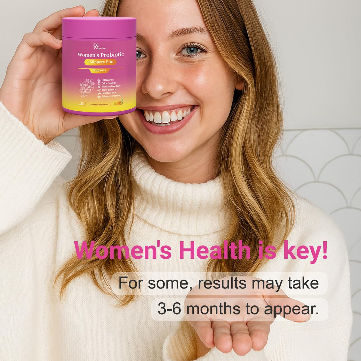 Her Juicy Women's Probiotic Gummies: Supports Women’s Wellness & pH Balance, Clean Vegan, Pineapple Flavor, Prebiotics & Lactobacillus Blend, with Slippery Elm, Gut Health & Immune Defense, 60 Gummies Heawdra