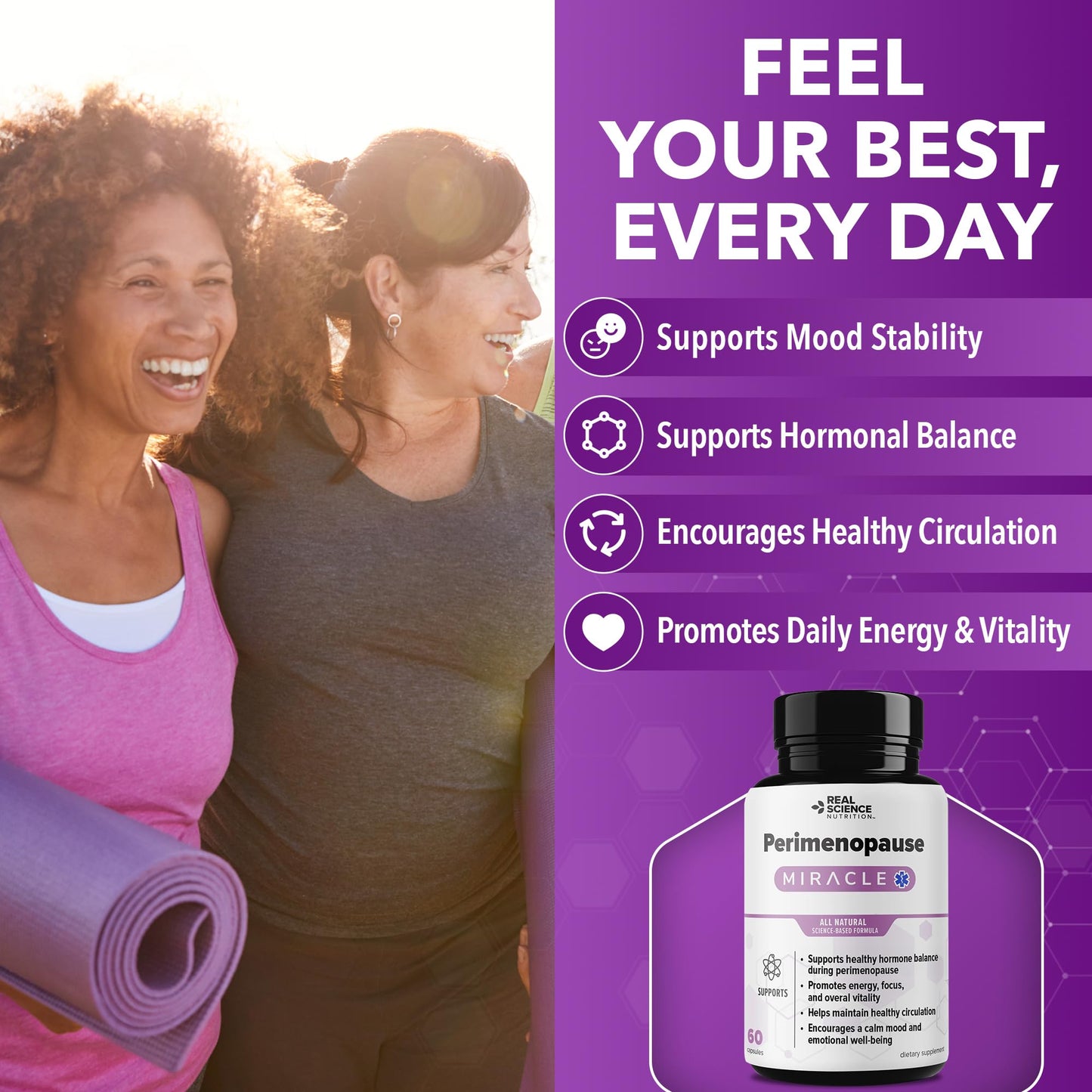 Real Science Perimenopause Supplements for Women for Hormone Balance & Energy Support – Nitric Oxide Formula with Vinitrox, GABA & Essential Vitamins for Hot Flashes, Mood & Energy – 60 Caps Real Science Nutrition