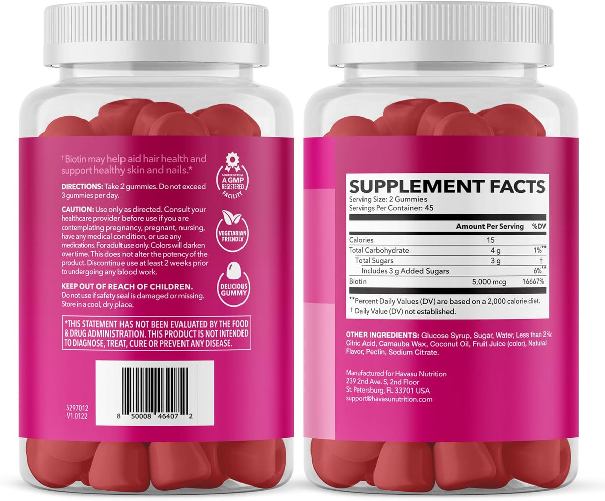 Biotin Gummies 5000mcg Per Serving for Hair, Skin & Nails, Strawberry, 90ct | Non-GMO and Gluten Free 5000mcg Biotin Gummies for Women and Men, GLP-1 Nutritional Support for Hair Health, 45 Servings Gsupps Australia