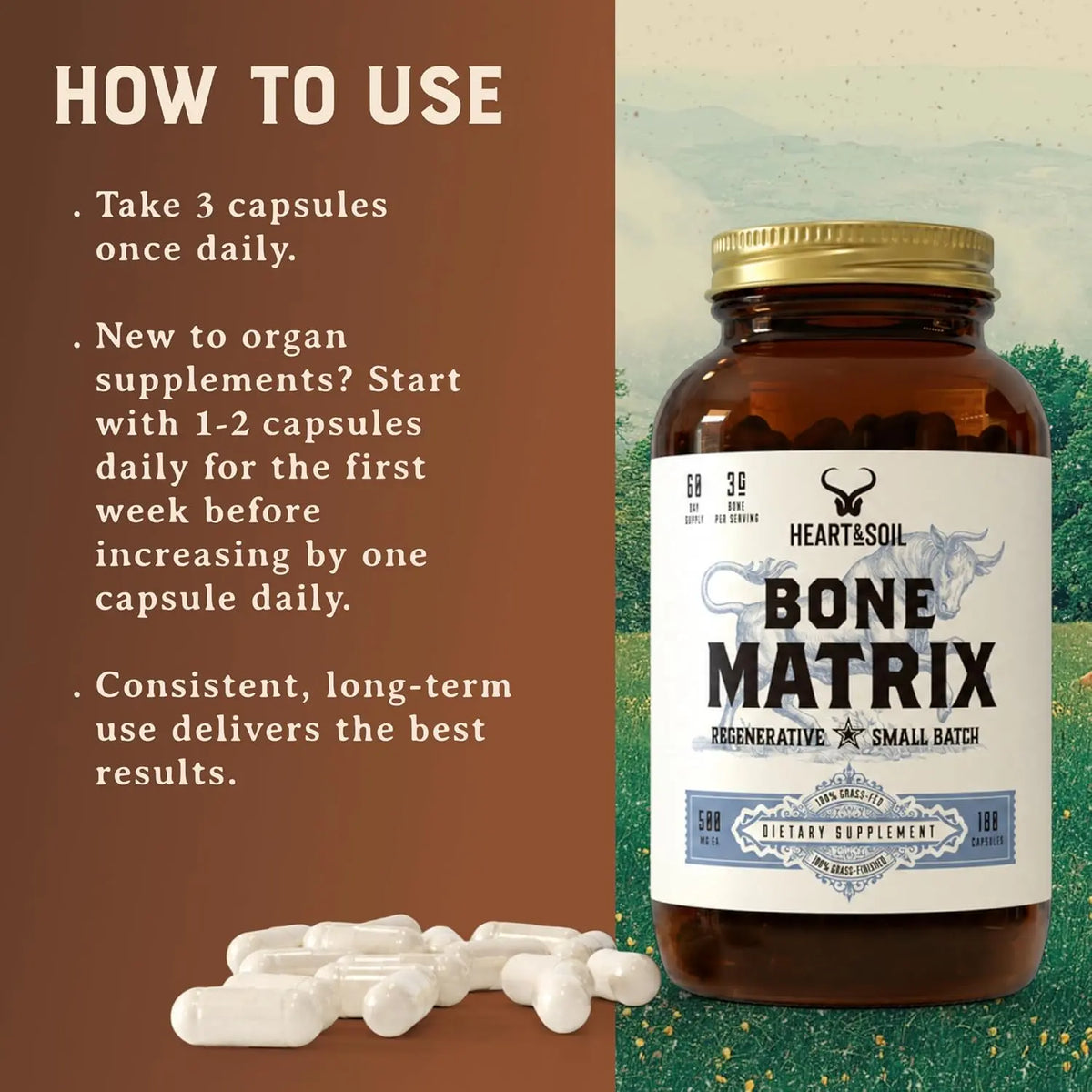 HEART & SOIL Grass Fed Bone Matrix — Supports Bone and Joint Health, Strength, and Flexibility (180 Capsules) Gsupps Australia