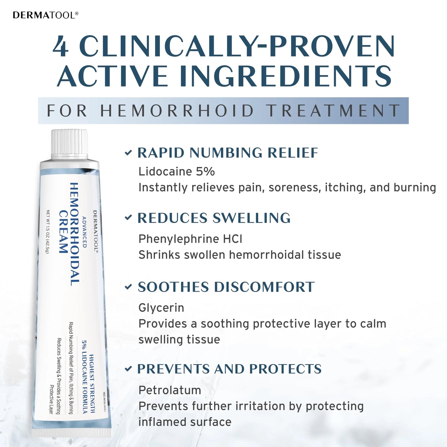 Hemorrhoid Treatment - Advanced Hemorrhoid Cream 5% Lidocaine & Phenylephrine - Hemorrhoid Shrinking Treatment - Rapid Relief of Pain, Swelling, Bleeding, Itching and Burning - Fissure & Hemorrhoids DERMATOOL