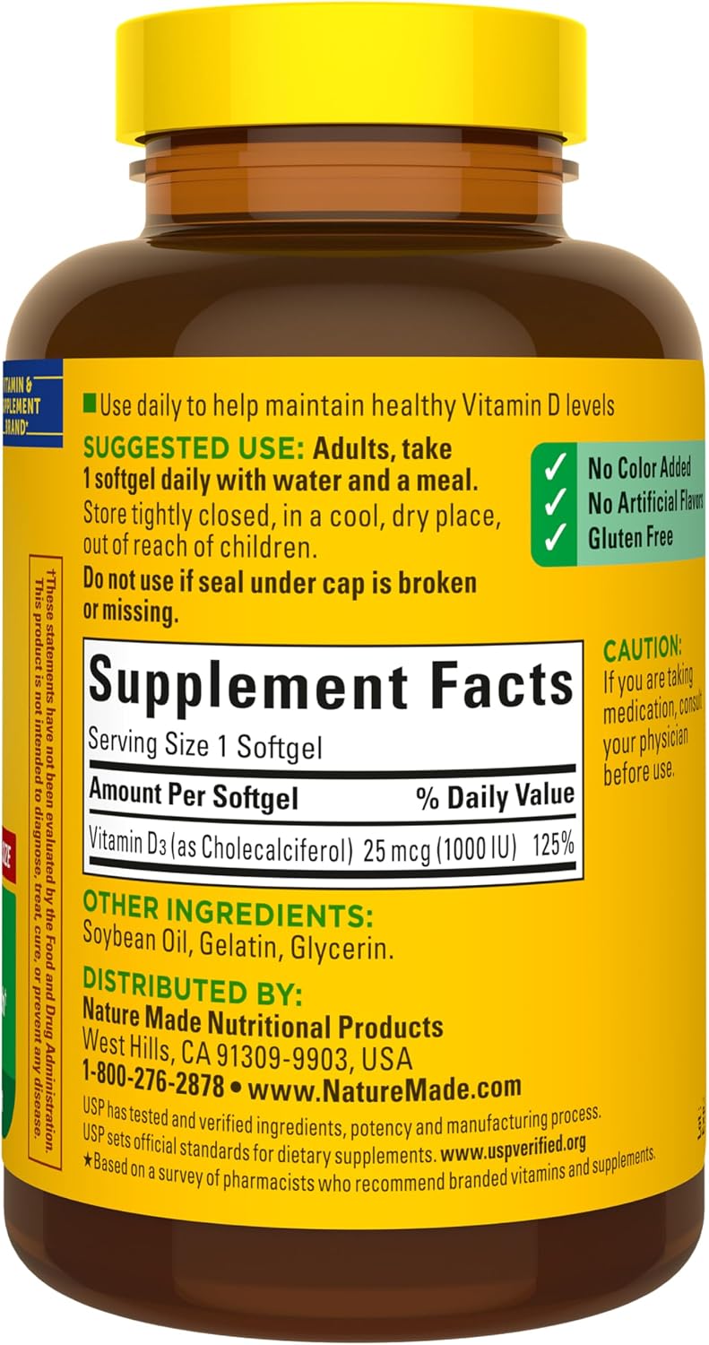 Nature Made Vitamin D3 1000 IU (25 mcg), 300 Vitamin D Softgels | Vitamin D Supplement for Immune, Bone, Teeth and Muscle Health Support, 300 Day Supply Gsupps Australia