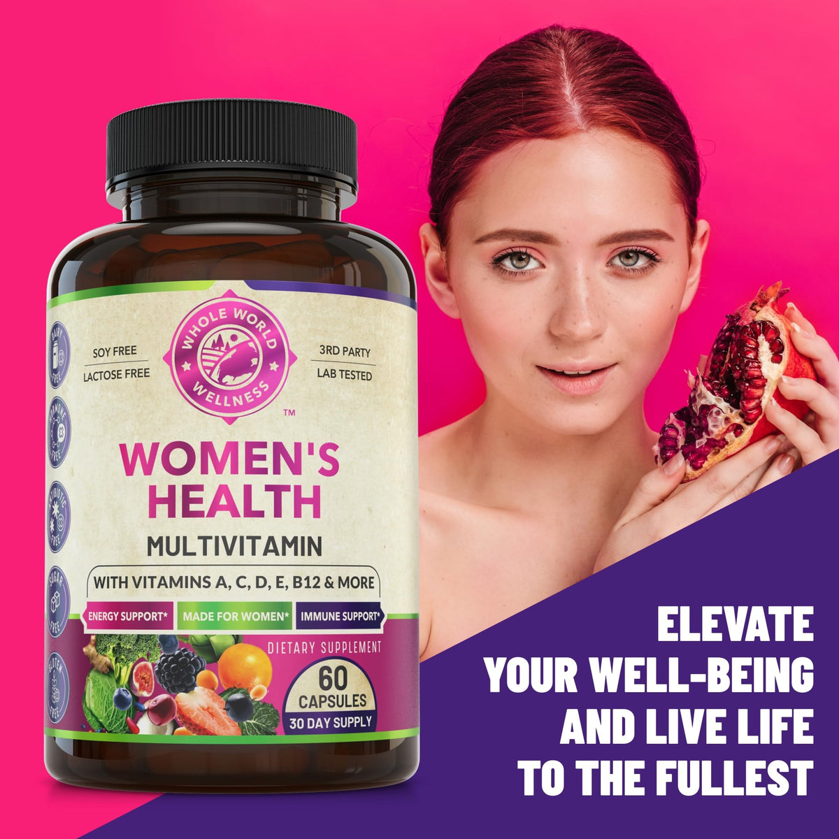 Womens Daily Multivitamins & Multimineral Supplement for Energy, Mood, Focus, Hair WHOLE WORLD WELLNESS