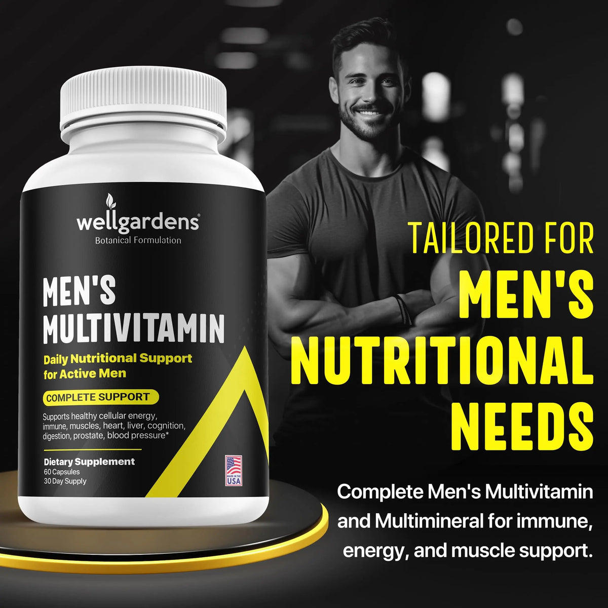 100% Pure Multivitamin for Men - Daily Mens Multivitamins, Multiminerals Supplement for Energy, Focus, Performance, Immune and Male Support Wellgardens