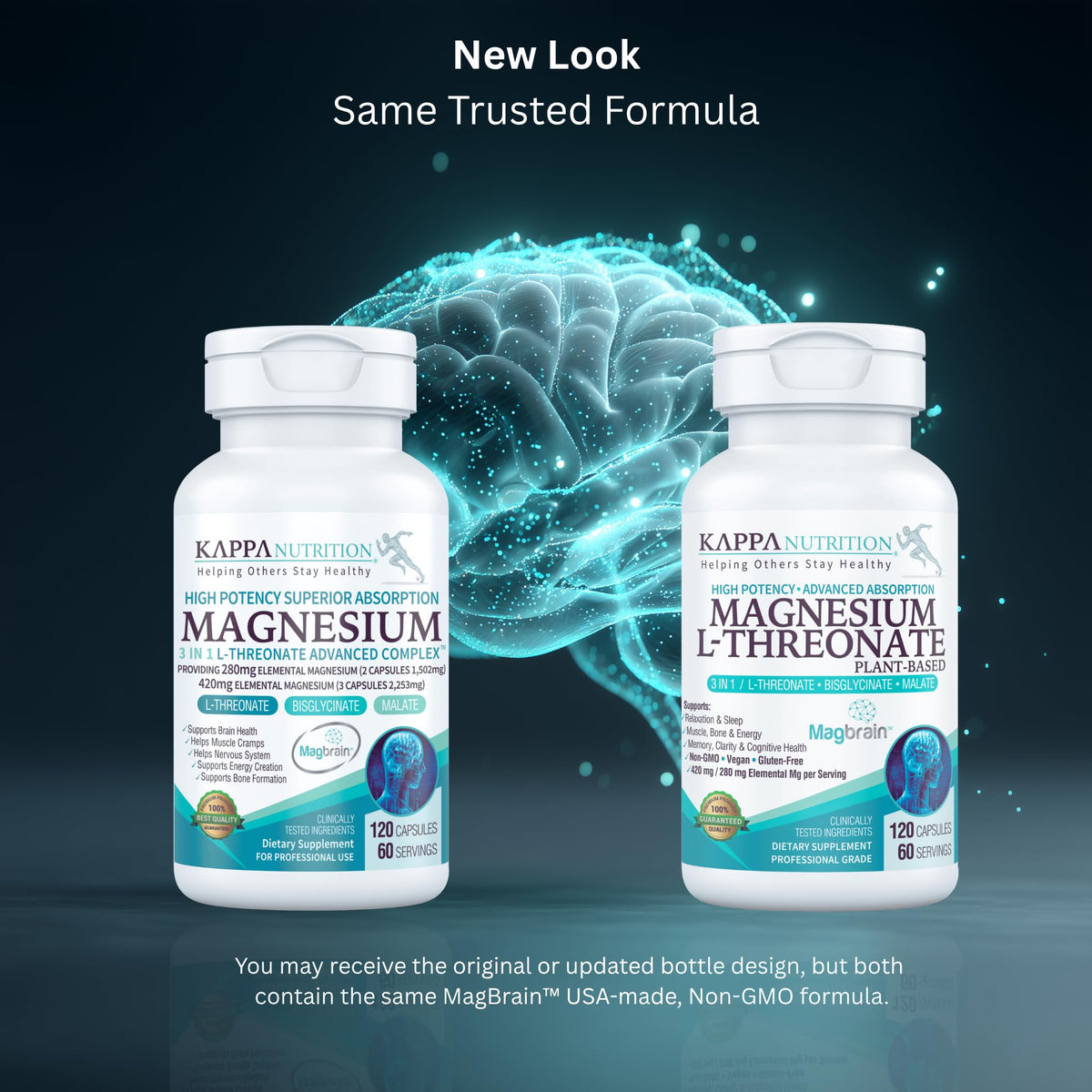 Kappa Nutrition Powered by Magbrain™ Magnesium L-Threonate Plant-Based, 420mg Elemental Magnesium (3 Capsules) from 2,253mg, 120 Vegan Capsules, Brain, Sleep & Muscle Support. KAPPA NUTRITION