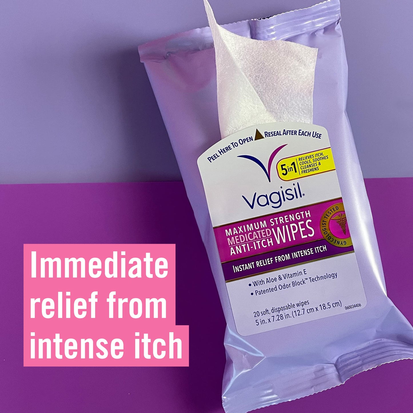 Vagisil Wipes, Anti-Itch Medicated Feminine Vaginal Wipes, Maximum Strength, Instant Relief, 20 Wipes Vagisil