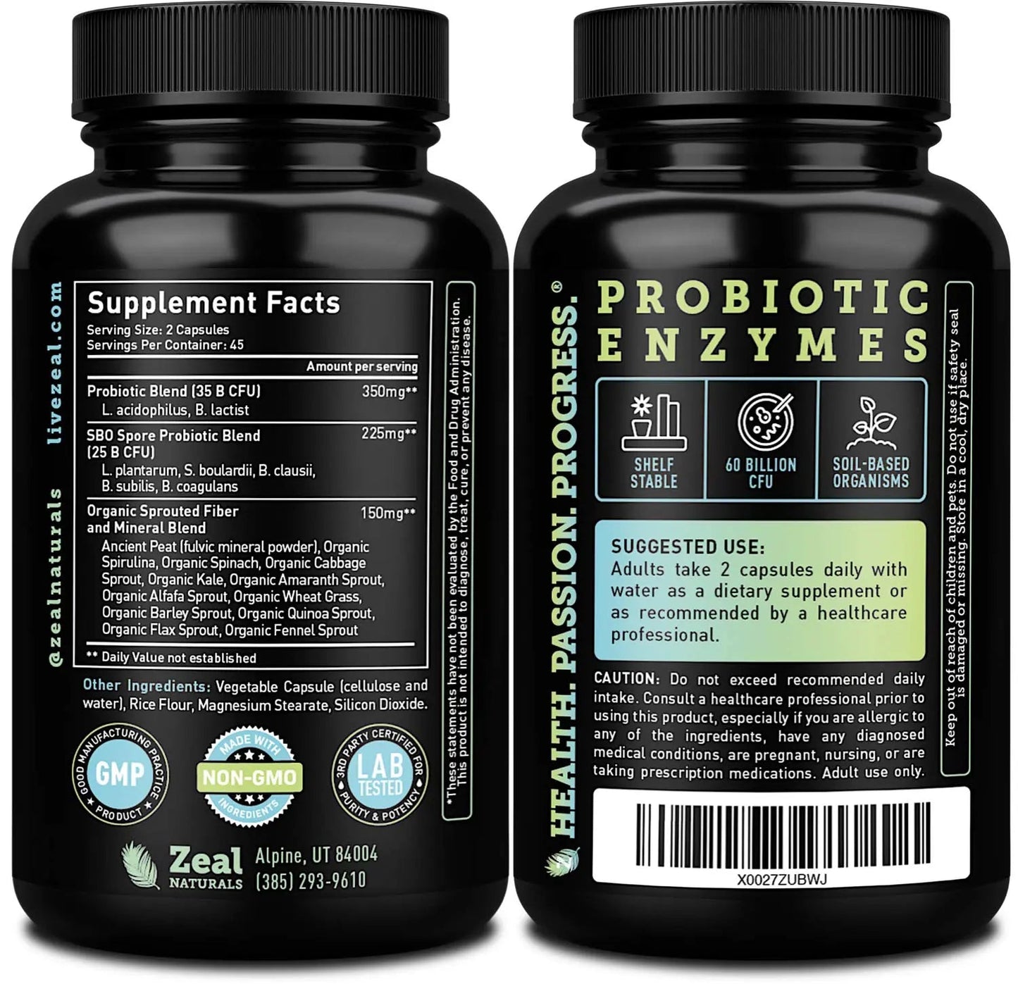 Probiotics and Prebiotics + SBO Probiotics (60 Billion CFU | 90 Capsules) Acidophilus Probiotic w. Saccharomyces Boulardii, Bifidobacterium + Spore Probiotic & Organic Sprouted Prebiotic Fiber Blend Zeal Naturals