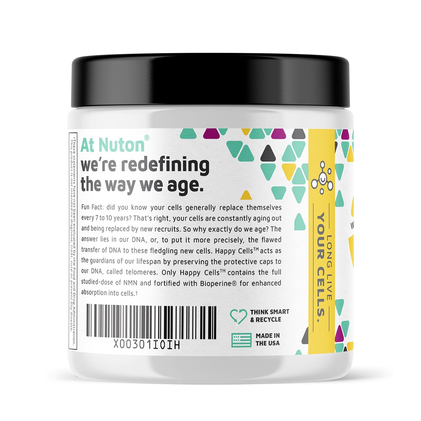 Nuton Happy Cells - NMN Supplement with Bioperine for Healthy Aging & Cellular Repair - NAD+ Supplement - Protects DNA, Promotes Skin Health & Brain Function Nuton