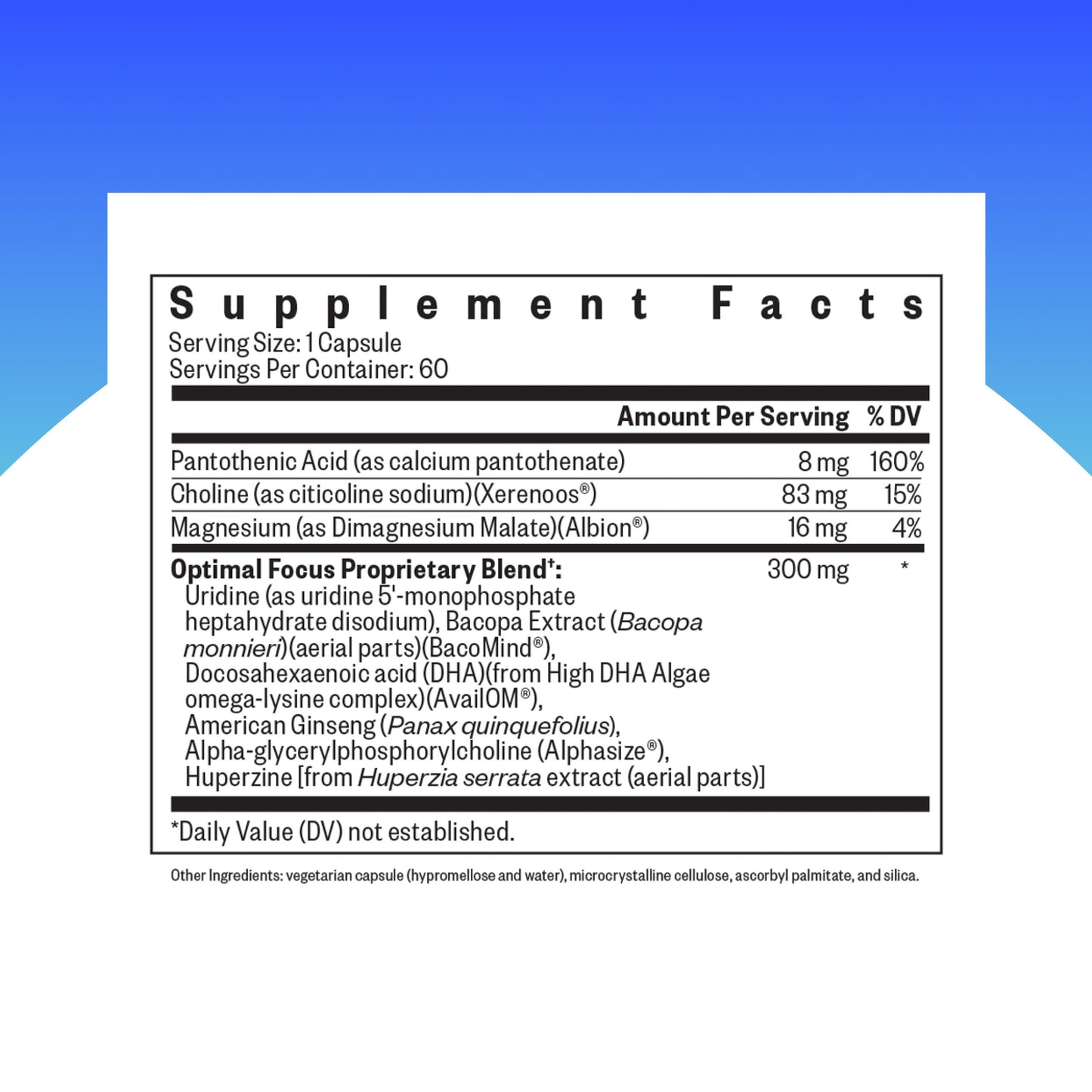 Seeking Health Optimal Focus, Stimulant-Free and Caffeine-Free Nootropic Support for Memory and Focus, with Choline, DHA from Algae, American Ginseng, Vegan and Vegetarian (60 Capsules) Seeking Health