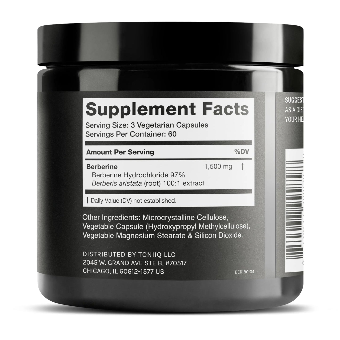 Toniiq Ultra High Strength Berberine HCl from The Himalayas - 100:1 Concentrated Extract - Lab-Tested 97% Berberine HCl - 180 Vegetarian Capsules, 1500 mg per Serving Toniiq