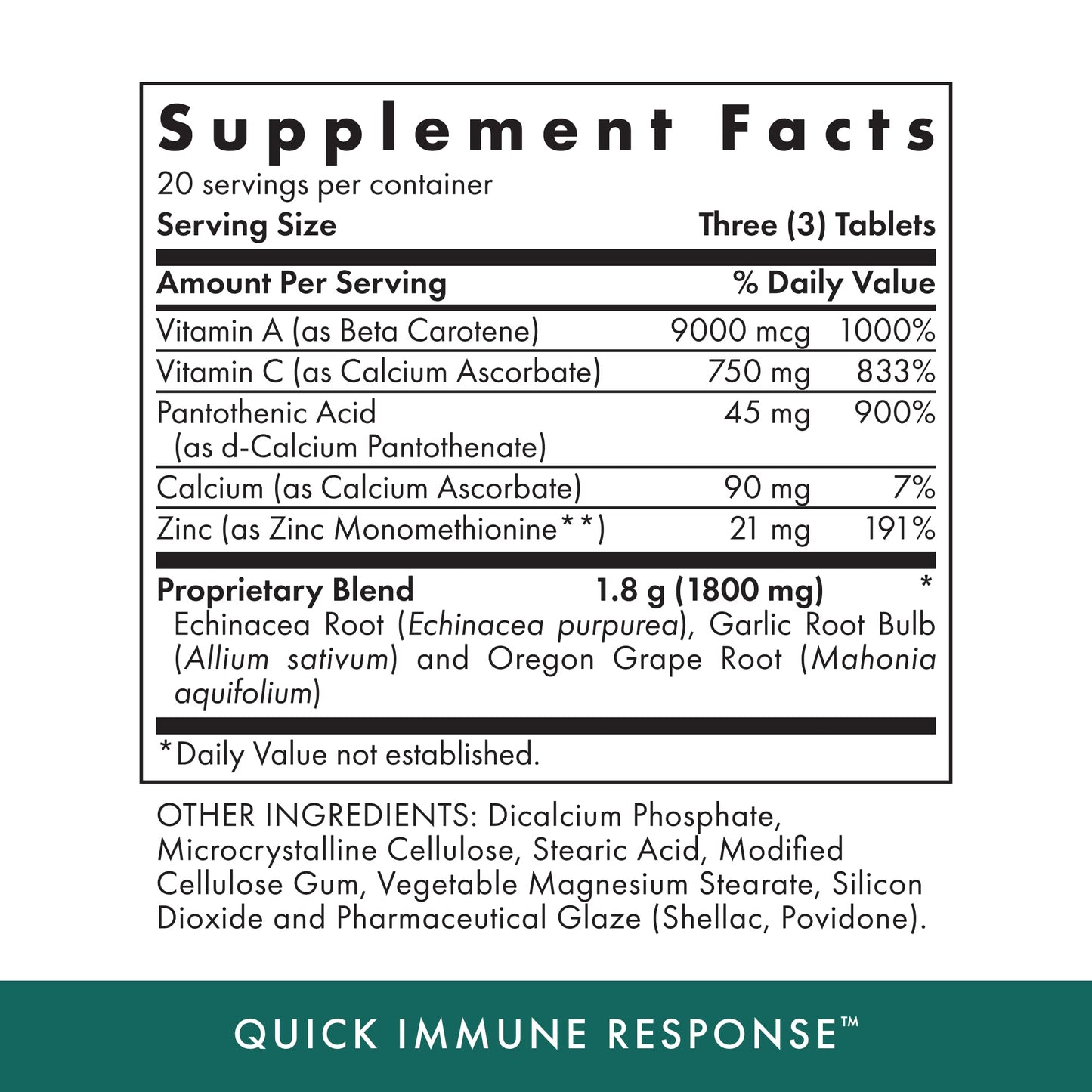 Michael's Health Naturopathic Programs Quick Immune Response - 60 Vegetarian Tablets - Immune System Support - With Vitamin A, Vitamin C & Zinc - 20 Servings MICHAEL'S