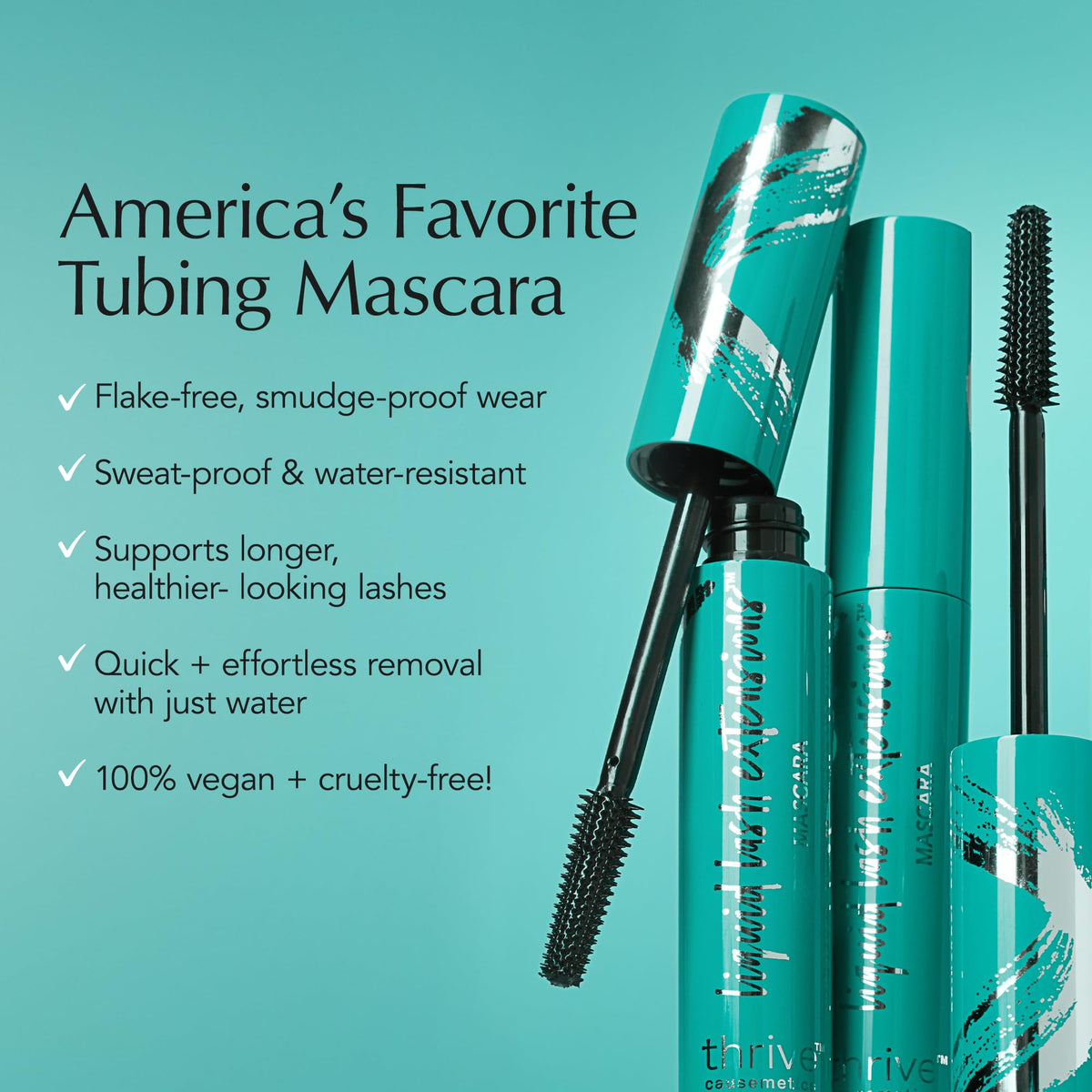 Thrive Causemetics Liquid Lash Extensions Mascara, Tubing Thrive Mascara Lengthening, Volumizing & Curling, Smudge Proof, Washable, No Clumping or Flaking, Vegan & Cruelty Free, Brynn (Rich Black) Thrive Causemetics