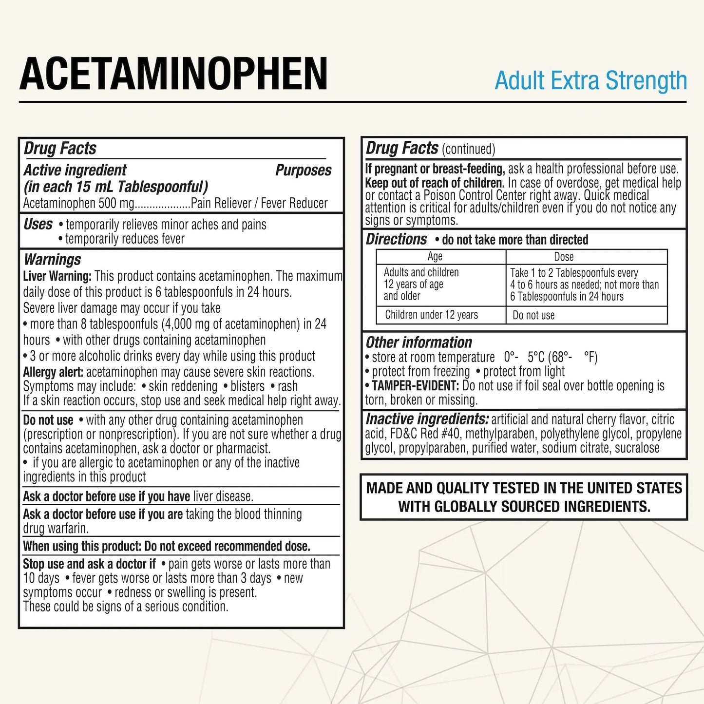 Puregen Labs Adult Extra Strength Acetaminophen Liquid 500mg/15ml - 8 fl oz Rapid Burst Pain Reliever/Fever Reducer, Cherry Flavor | Muscle & Joint Pain Relief | Arthritis Pain Relief P Puregen Labs
