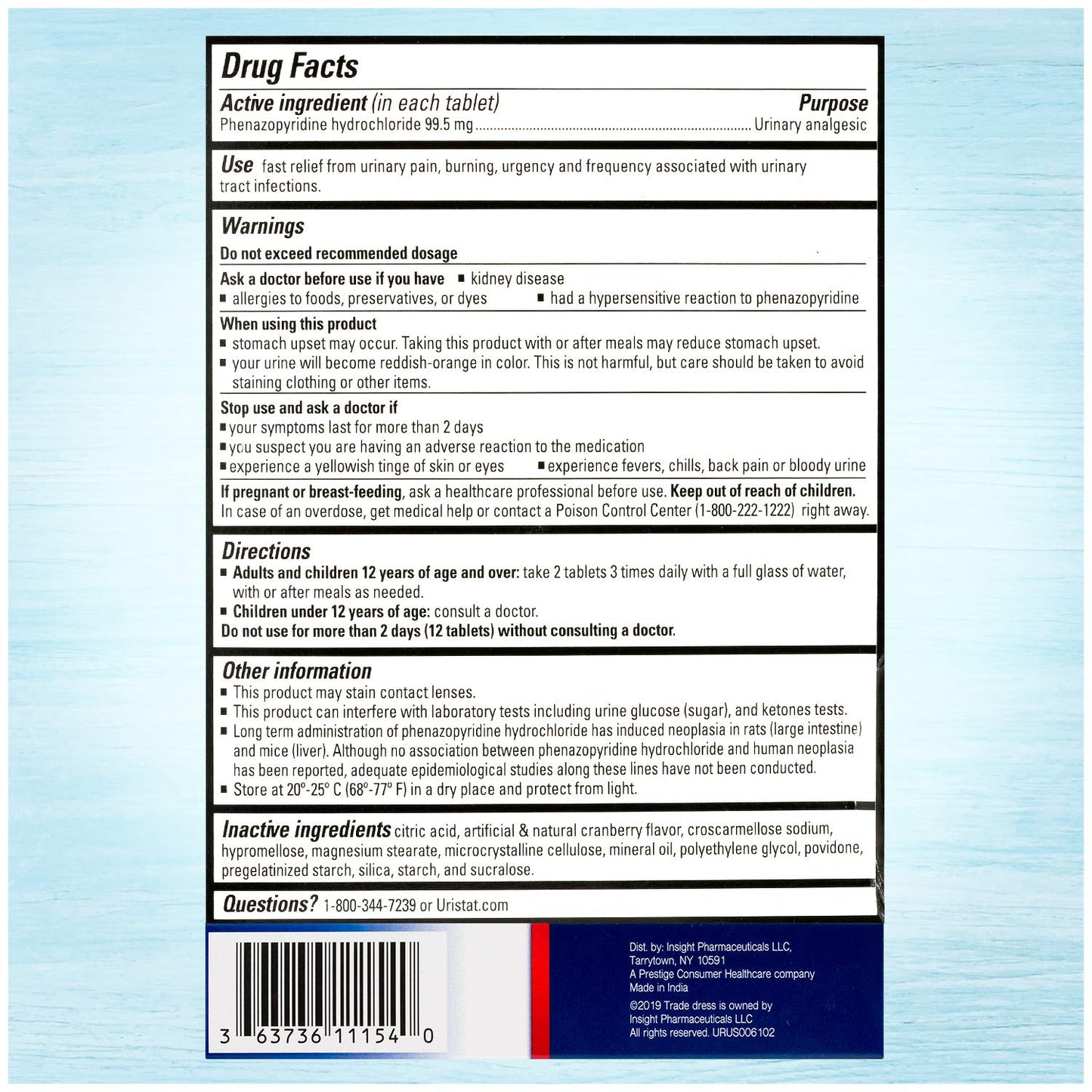 Uristat Ultra Strength UTI Relief Tablets – Ease Urinary Pain, Burning & Urgency, Cranberry Flavor, 30 Count URISTAT