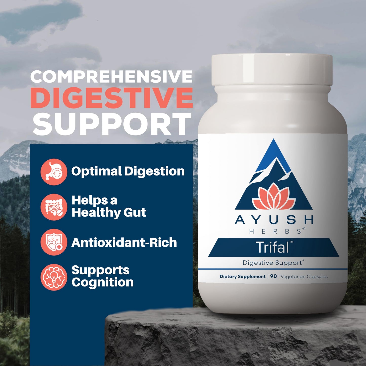 Ayush Herbs Trifal Digestive Support with Amla - Triphala Supplement for Women & Men, Promotes Balanced Digestion, Antioxidant Rich, Made with Organic Ingredients - 90 Vegetarian Capsules (1 Count) Ayush Herbs