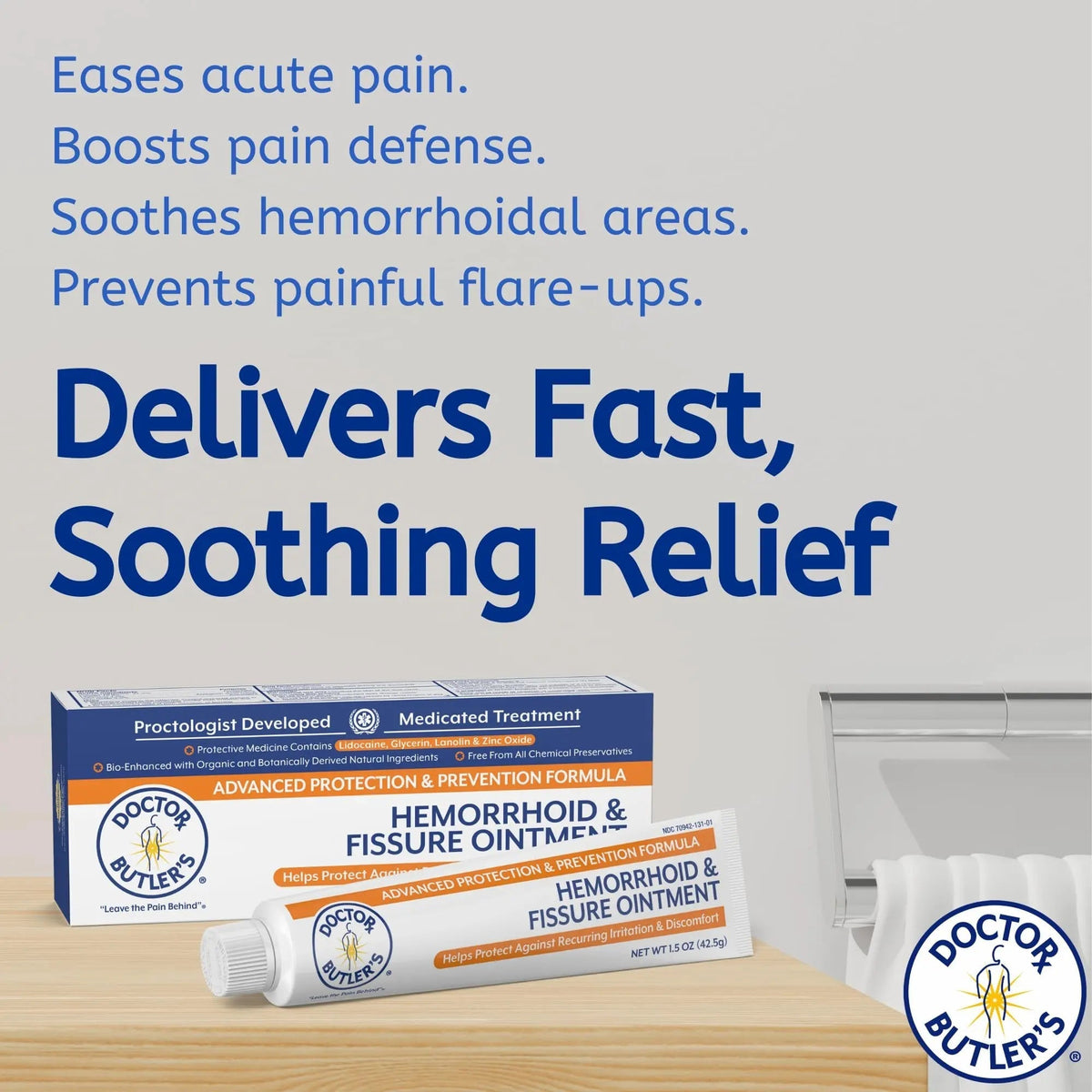 Doctor Butler's Advanced Hemorrhoid & Fissure Ointment – Lidocaine Hemorrhoid Treatment and Fissure Treatment Extra Strength Formula, Heals and Provides Fast Pain and Itch Relief* (1.5 oz.) Doctor Butler's