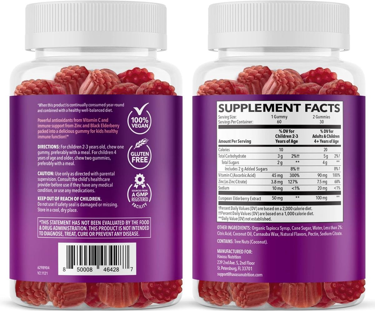 Elderberry Gummies for Kids with Vitamin C & Zinc, Berry, 30 Servings | Vegan, Non-GMO, Gluten Free Immune Support for Children, Daily Defense with Antioxidants & Essential Nutrients, 60 Count Gsupps Australia