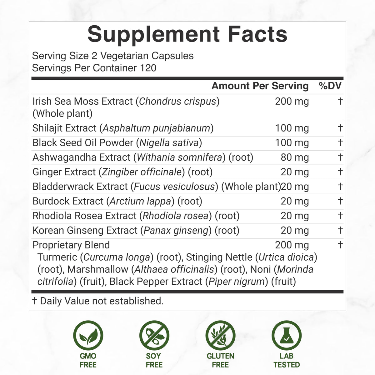 DEAL SUPPLEMENT Irish Sea Moss 240 Veggie Capsules – 14 Superfood Complex with Black Seed Oil, Ashwagandha, & Ginger DEAL SUPPLEMENT