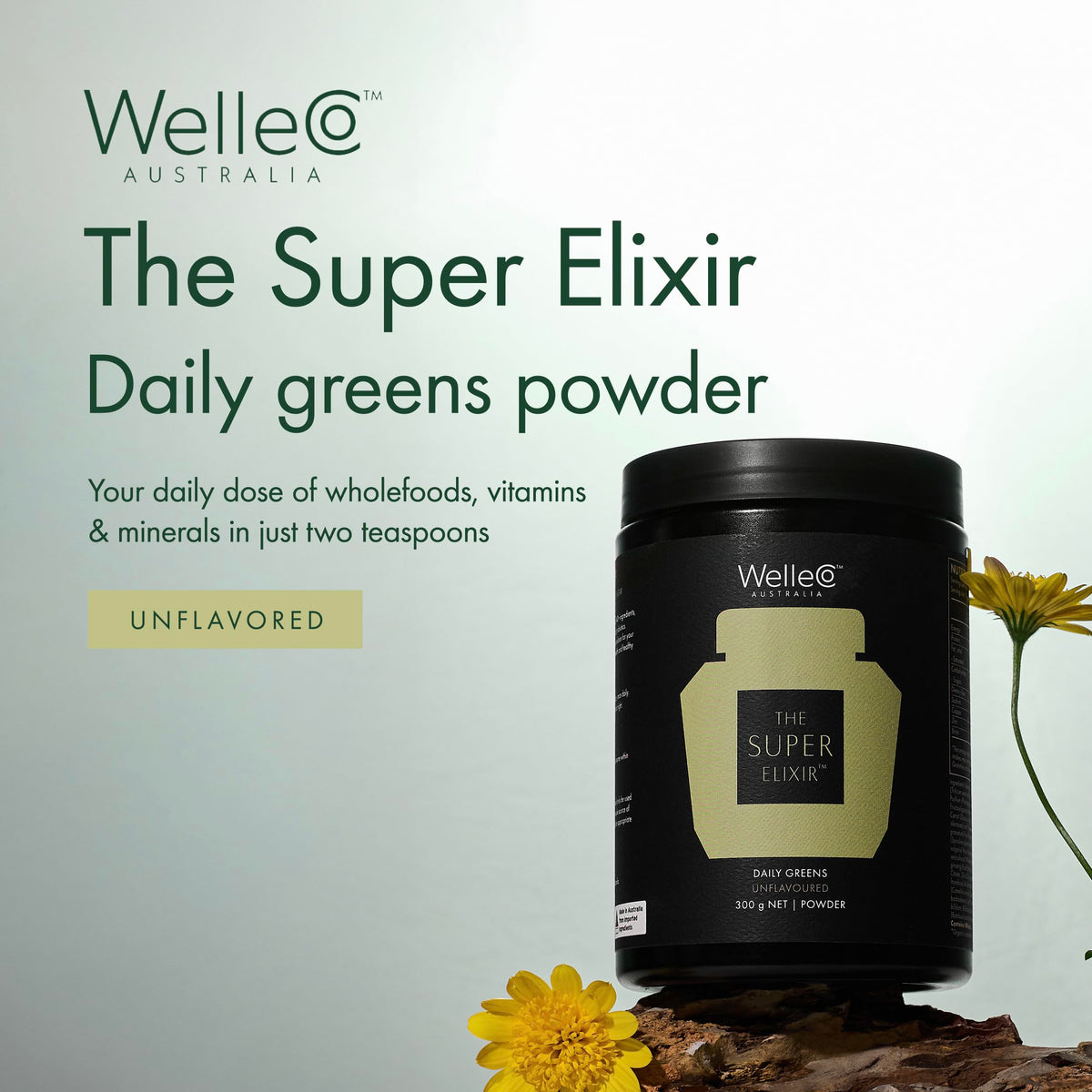 WelleCo The Super Elixir, Daily Greens Powder with Probiotics, Superfoods & Whole Foods, Unflavored Drink Mix for Gut Health, Immunity, Energy, Skin & Hair, 10.5oz Jar WelleCo