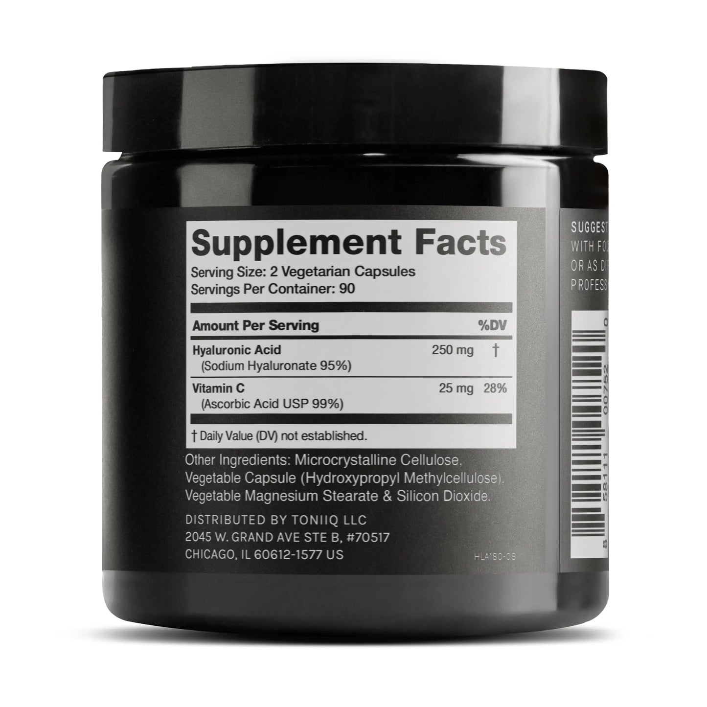 Toniiq Hyaluronic Acid Supplements – Lab Tested 95% Ultra High Purity – Fermented and Bioavailable with Vitamin C – Third Party Lab Tested – 180 Capsules Toniiq