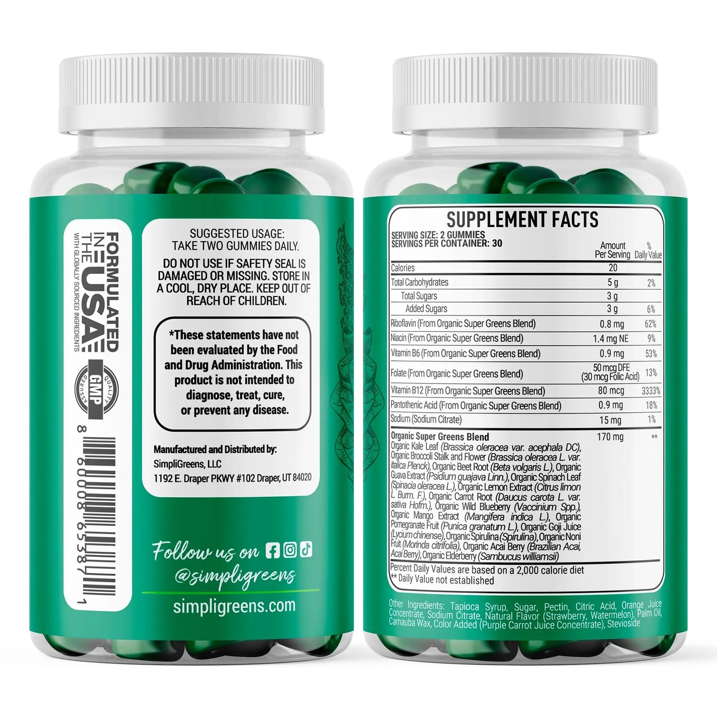 SIMPLI GREENS Vegan Superfood Gummies Supplement – 60 Count – Nutrient-Rich Gummy Vitamins – Supports Overall Wellness SIMPLI GREENS