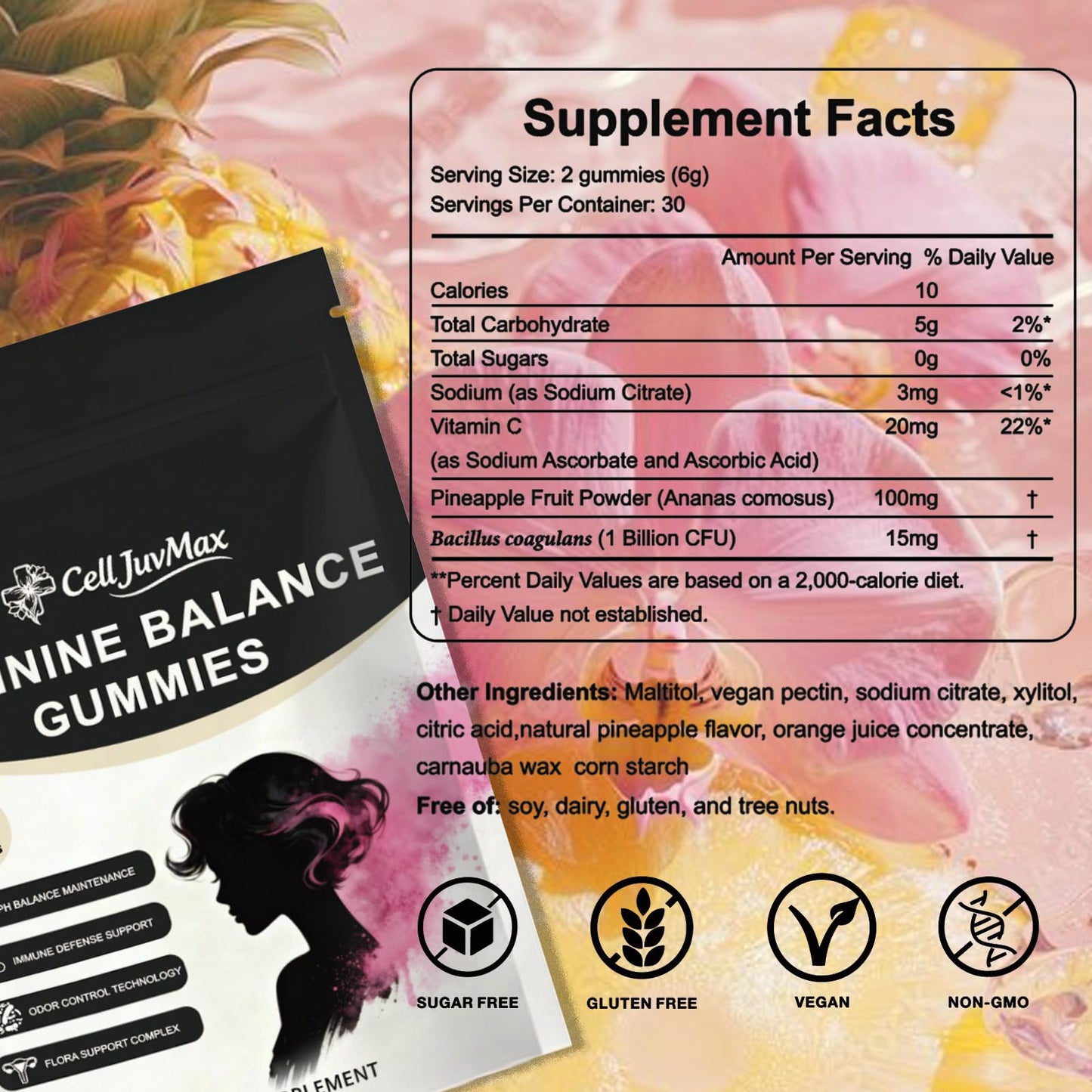 YFDSRF Feminine Balance Probiotic Gummies for Women - with Hawaiian Pineapple, pH Balance Support, Healthy Odor & Flora, Vaginal & Immune Health, Vegan Dietary Supplement - 60 Gummies (1) YFDSRF