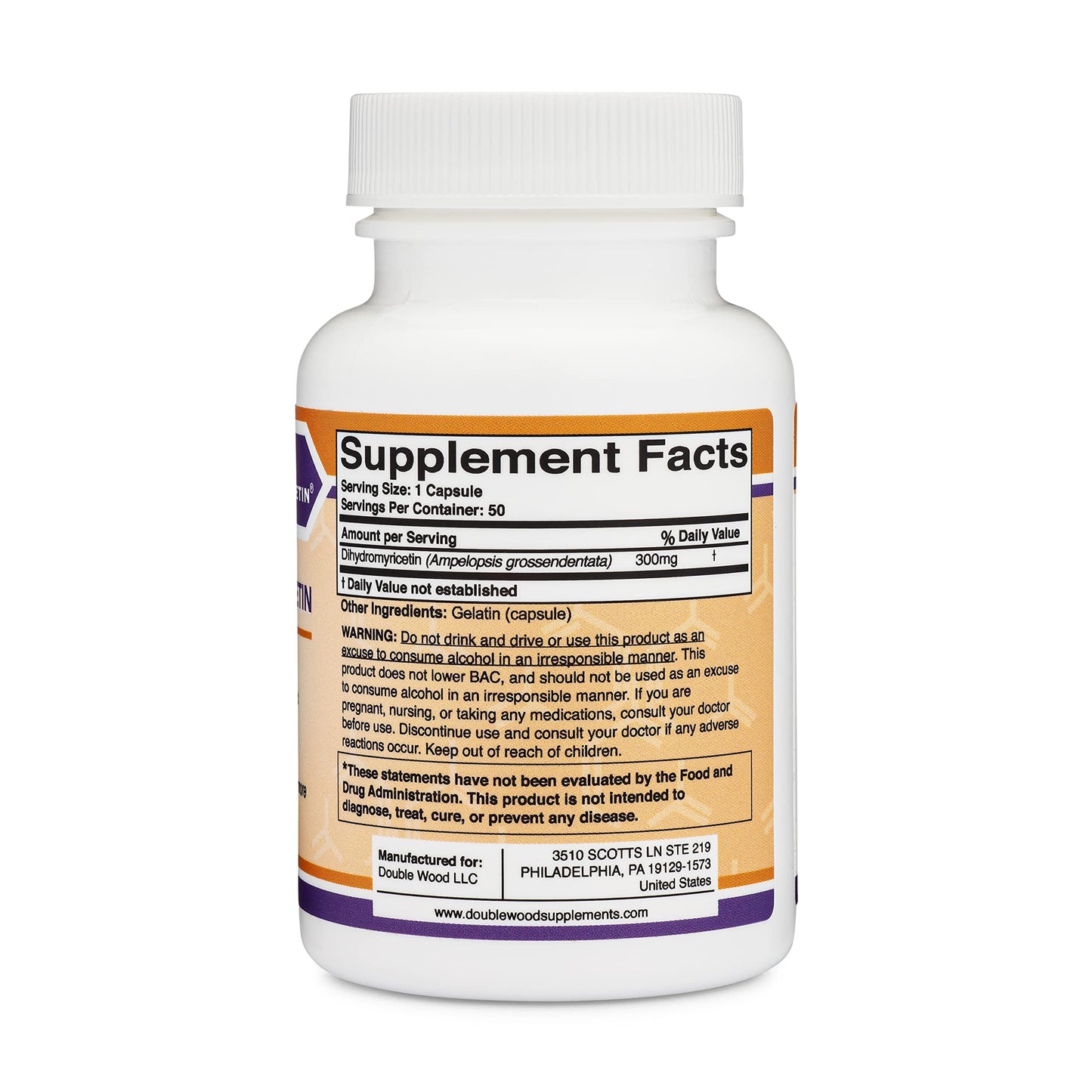 Dihydromyricetin (DHM) 50 Capsules, 300mg, Liver Support Supplement (Third Party Double Wood Supplements