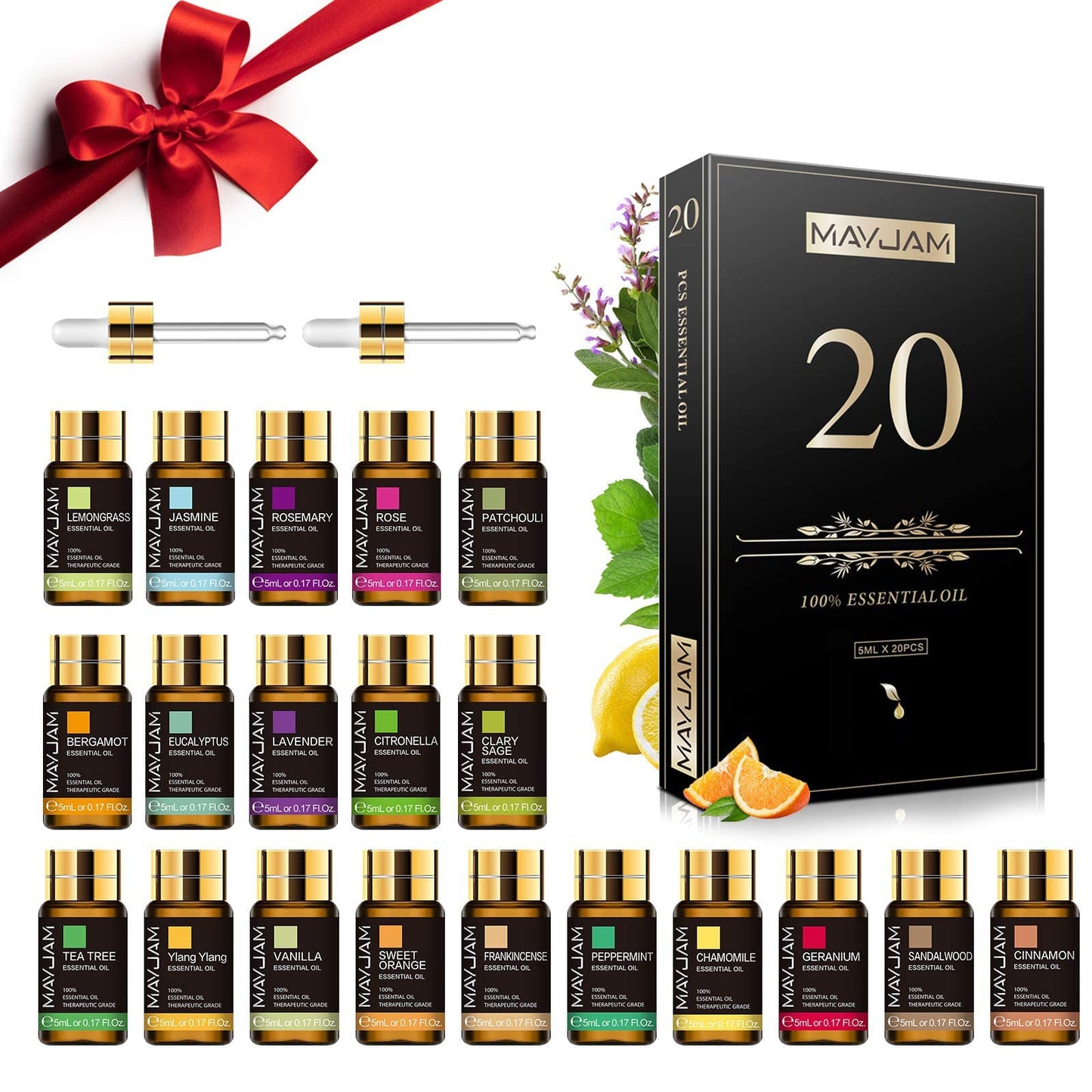 MAYJAM Tea Tree 20 Pcs Pure Essential Oil Gift Set, for Diffuser, Humidifiers, Skin Care, Massage MAYJAM