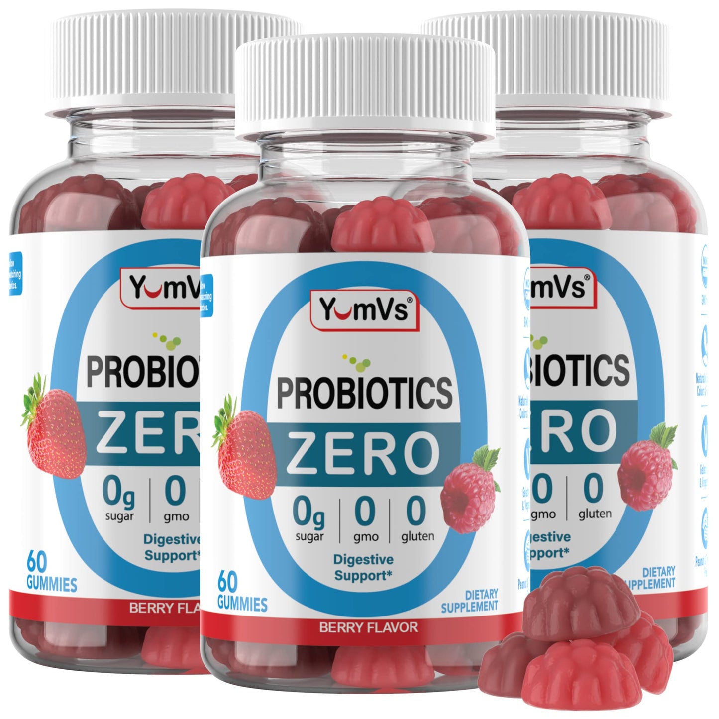 YUM-V'S Sugar Free Probiotic Gummies - Probiotics for Men & Women to Help Support Digestive Function – Adults & Kids Probiotic with 5 Billion CFU Bacillus Coagulans – Vegan & Gluten-Free (60 Count) YUM-V'S