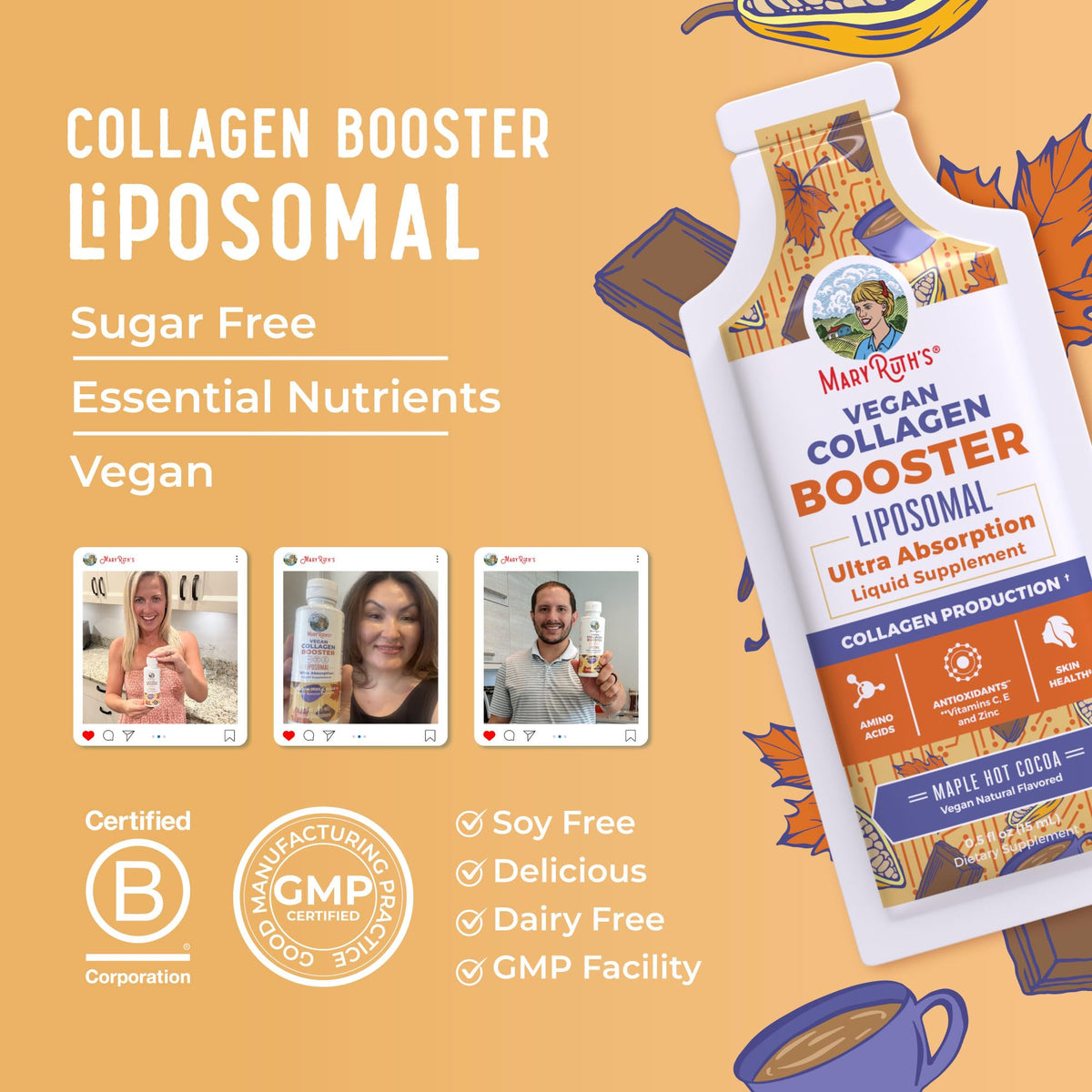 MaryRuth Organics Collagen Booster Liposomal | Sugar Free | Liquid Collagen Booster with VIT C, E, Zinc,Copper&Silica | Skin Care&Joint Support Supplement | Vegan | Non-GMO | Gluten Free | 14 Serving MARYRUTH'S