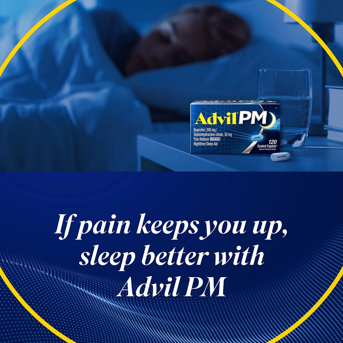 Advil PM Pain Reliever and Nighttime Sleep Aid, Pain Medicine with Ibuprofen for Pain Relief and Diphenhydramine Citrate for a Sleep Aid - 40 Coated Caplets Advil